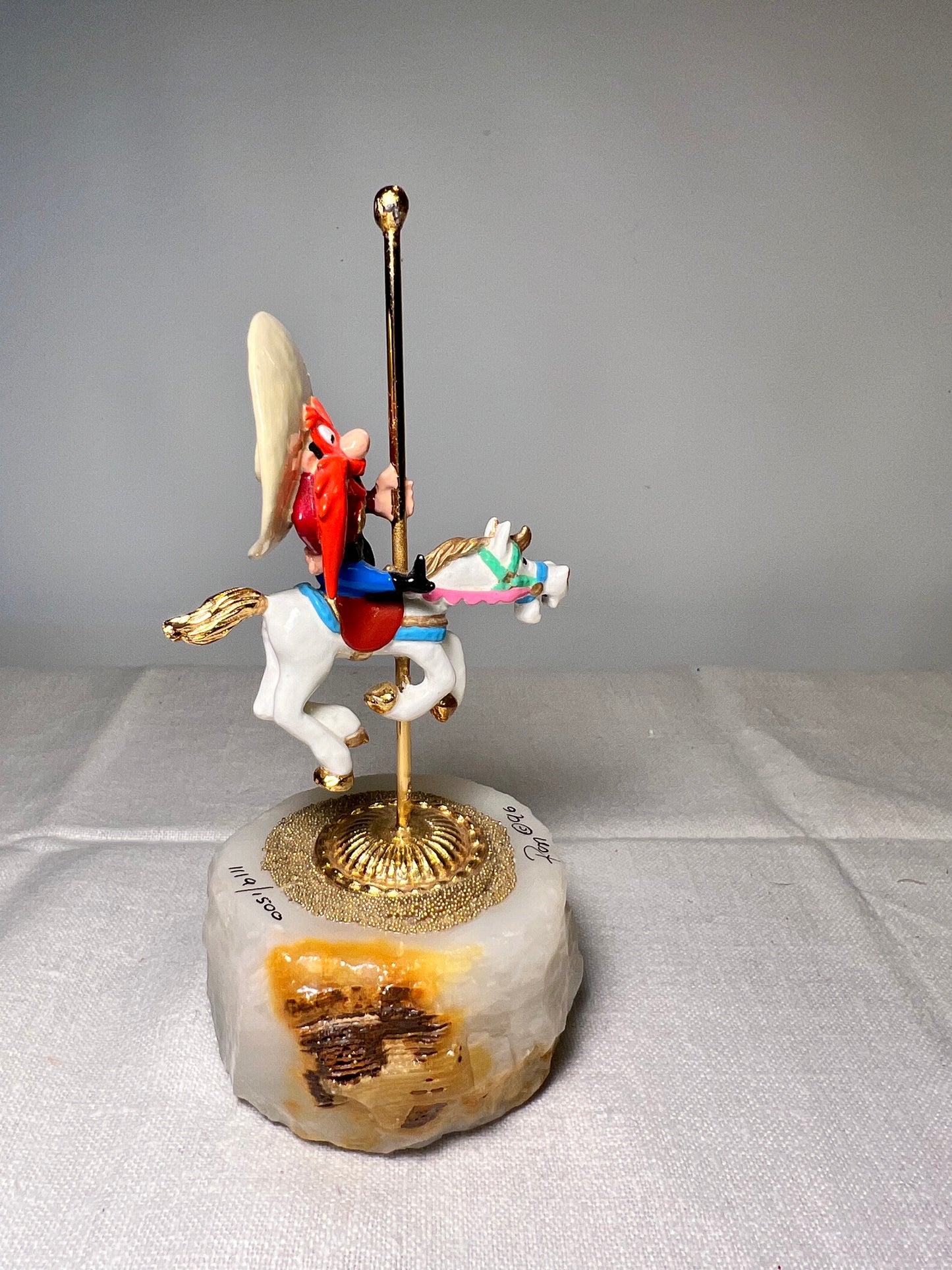 Ron Lee- Yosemite Sam On carousel horse-6” statue-1996- signed and Numbered 1119/1500-Looney Tunes -Warner Brothers- Stone base 