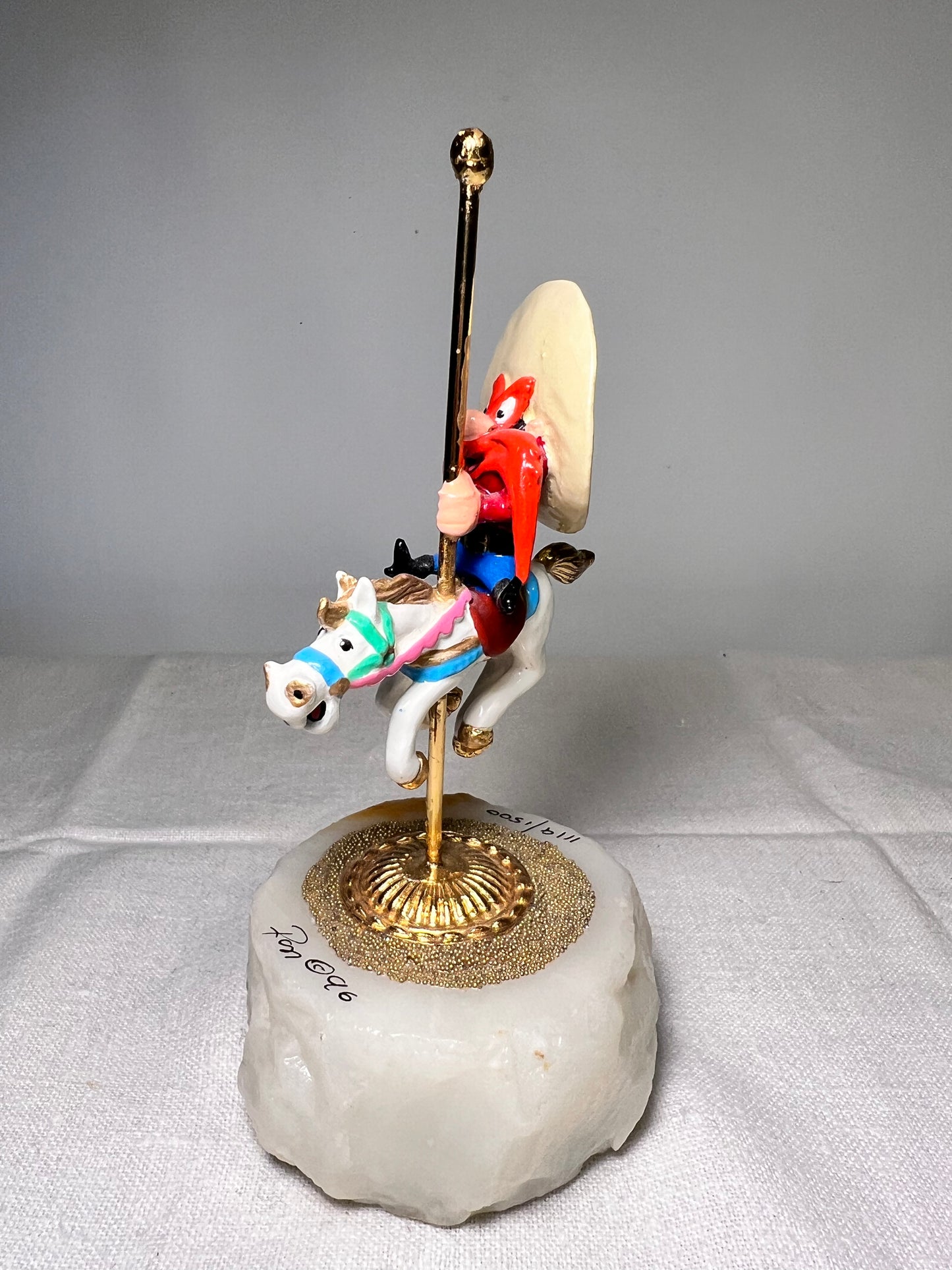 Ron Lee- Yosemite Sam On carousel horse-6” statue-1996- signed and Numbered 1119/1500-Looney Tunes -Warner Brothers- Stone base 