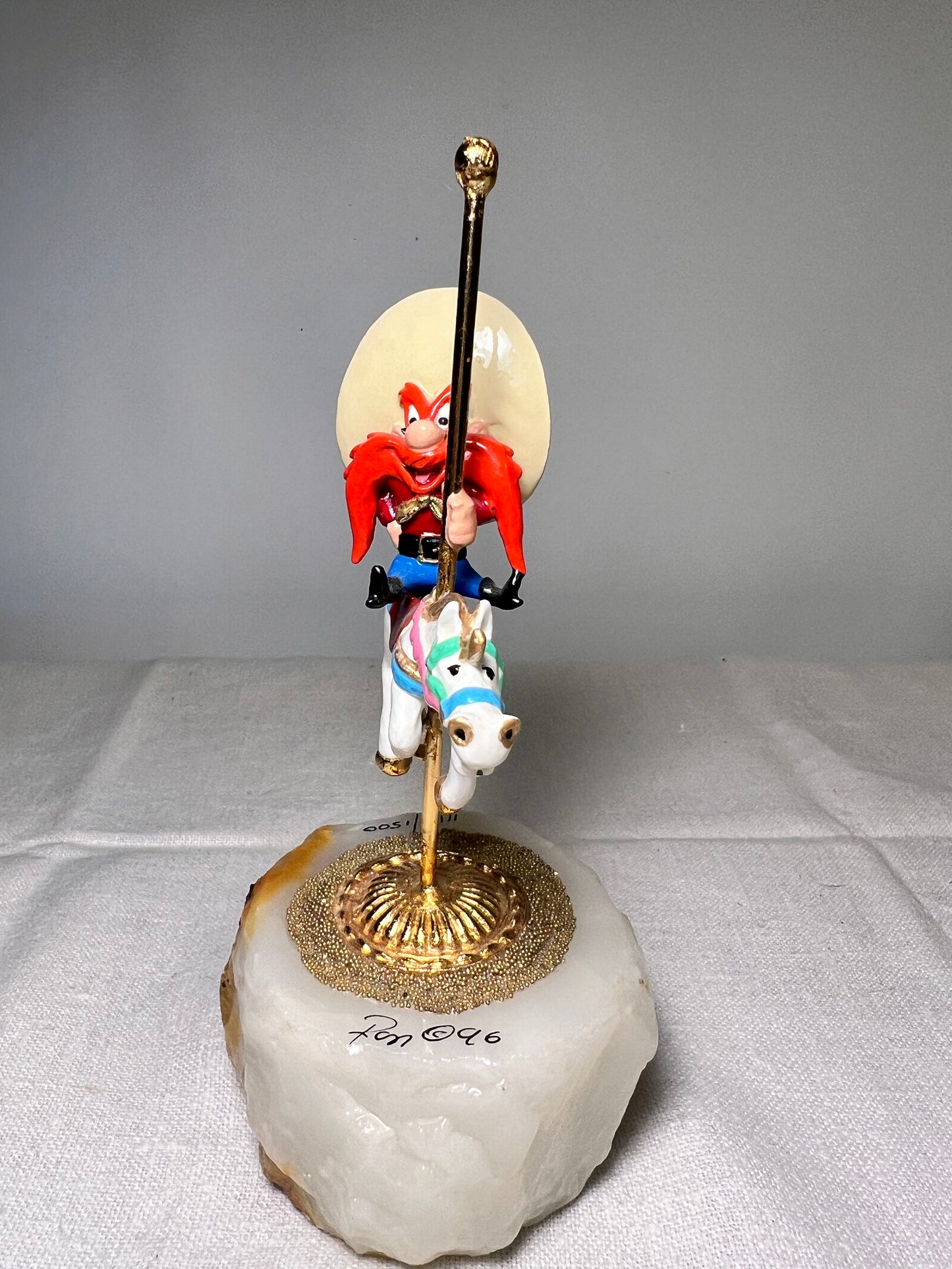 Ron Lee- Yosemite Sam On carousel horse-6” statue-1996- signed and Numbered 1119/1500-Looney Tunes -Warner Brothers- Stone base 