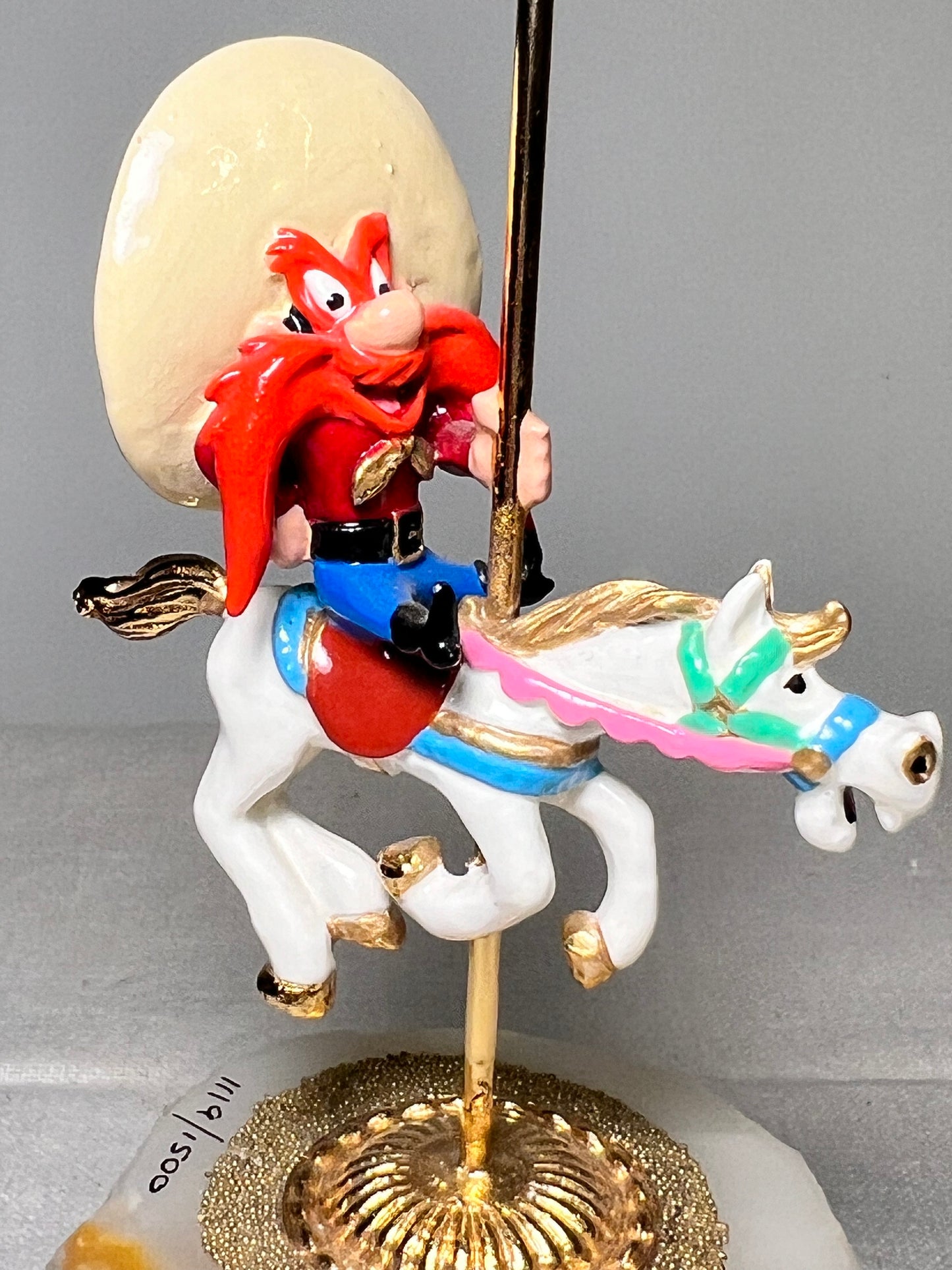 Ron Lee- Yosemite Sam On carousel horse-6” statue-1996- signed and Numbered 1119/1500-Looney Tunes -Warner Brothers- Stone base 