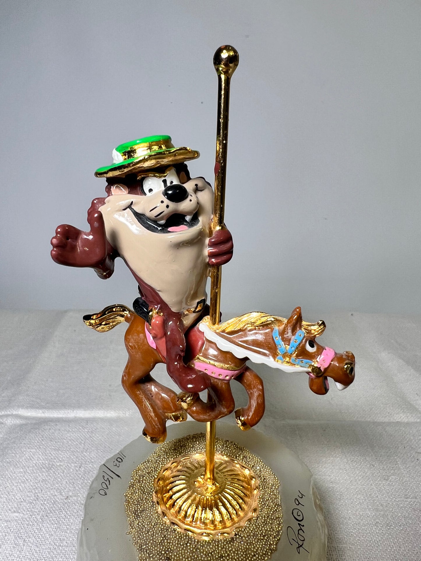 Ron Lee - Taz riding a carousel horse-6“ statue-signed and numbered 1103/1500-Looney Tunes – Warner Brothers – 1994 – Stone base