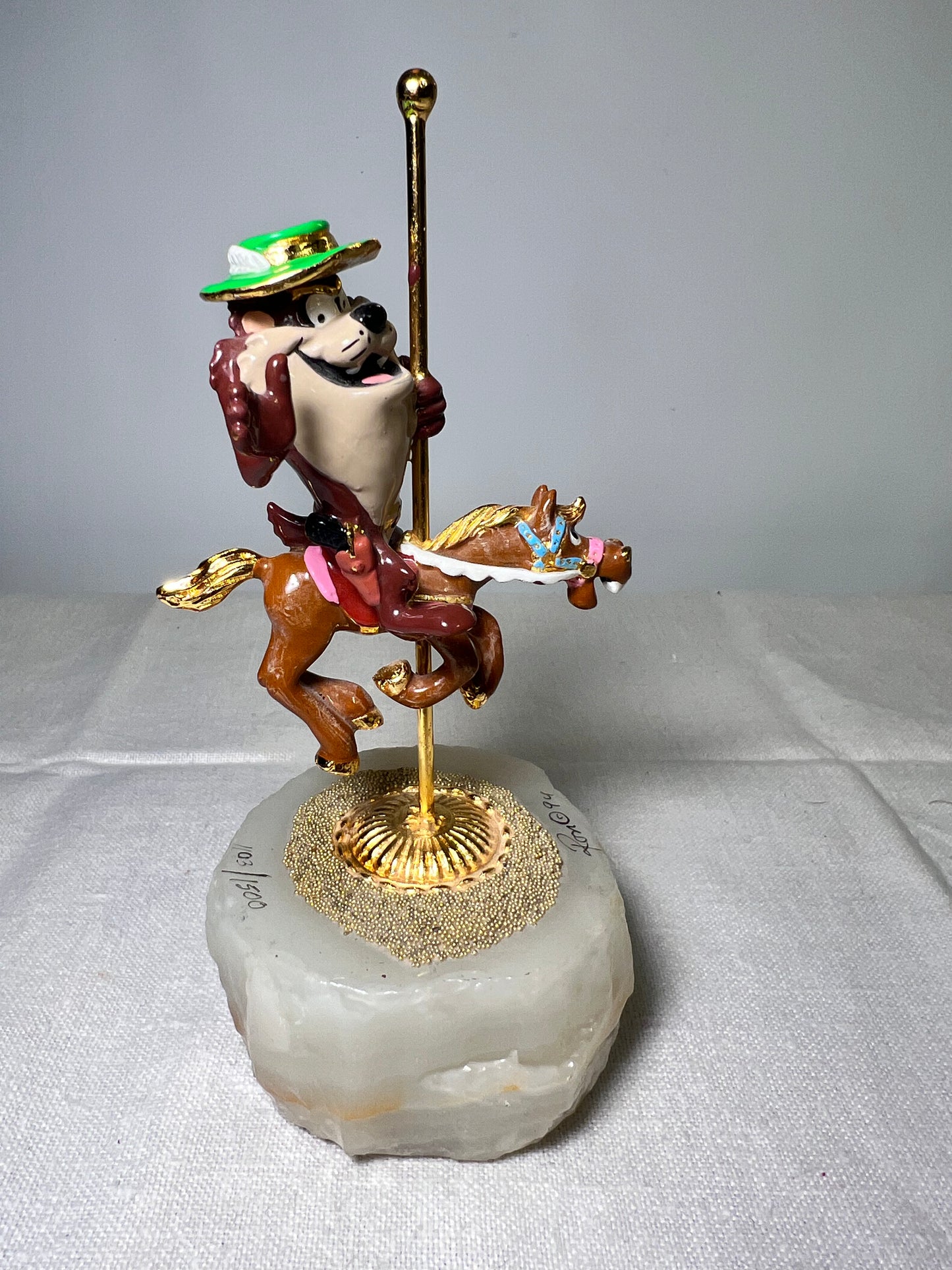 Ron Lee - Taz riding a carousel horse-6“ statue-signed and numbered 1103/1500-Looney Tunes – Warner Brothers – 1994 – Stone base
