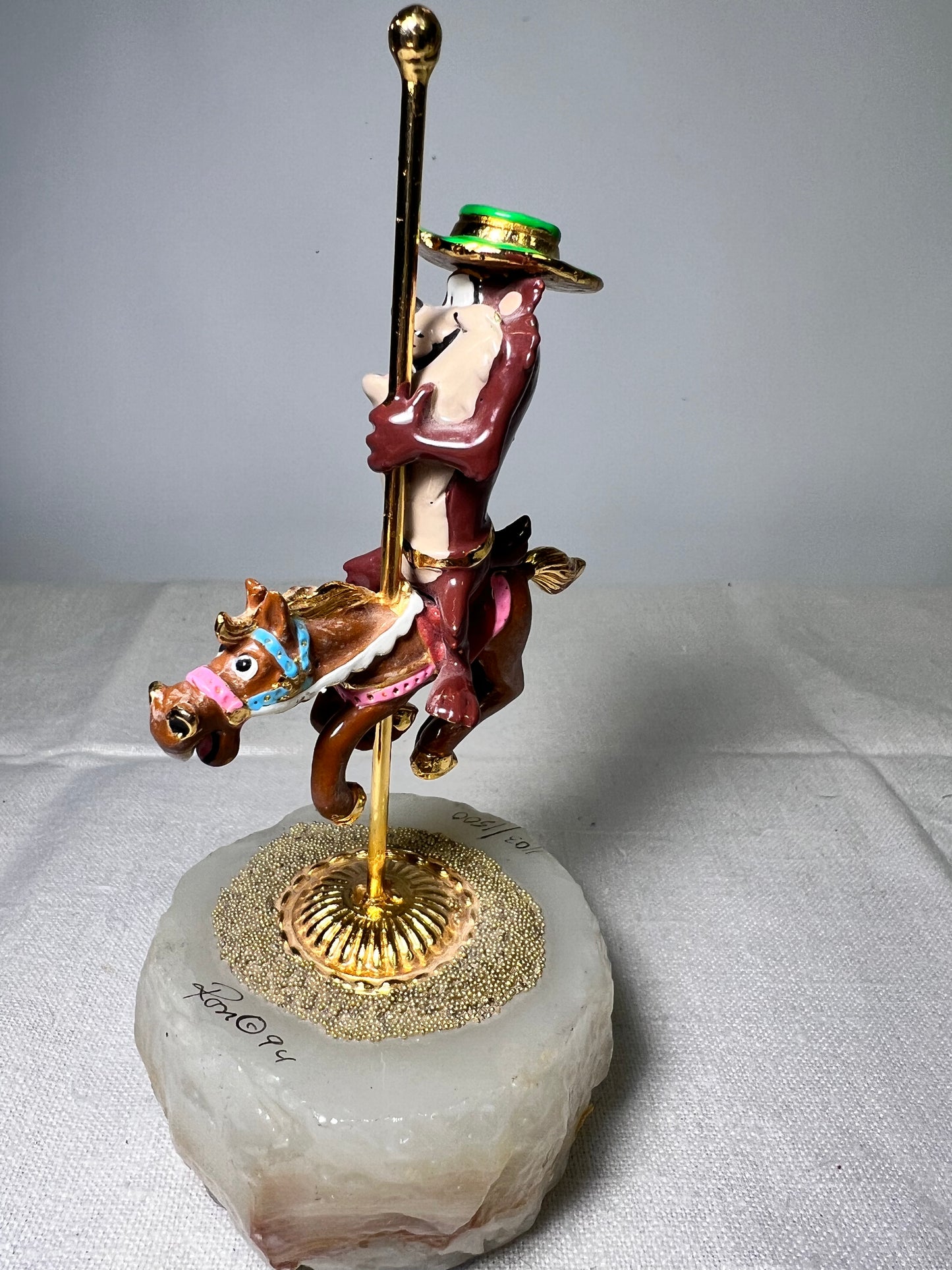Ron Lee - Taz riding a carousel horse-6“ statue-signed and numbered 1103/1500-Looney Tunes – Warner Brothers – 1994 – Stone base