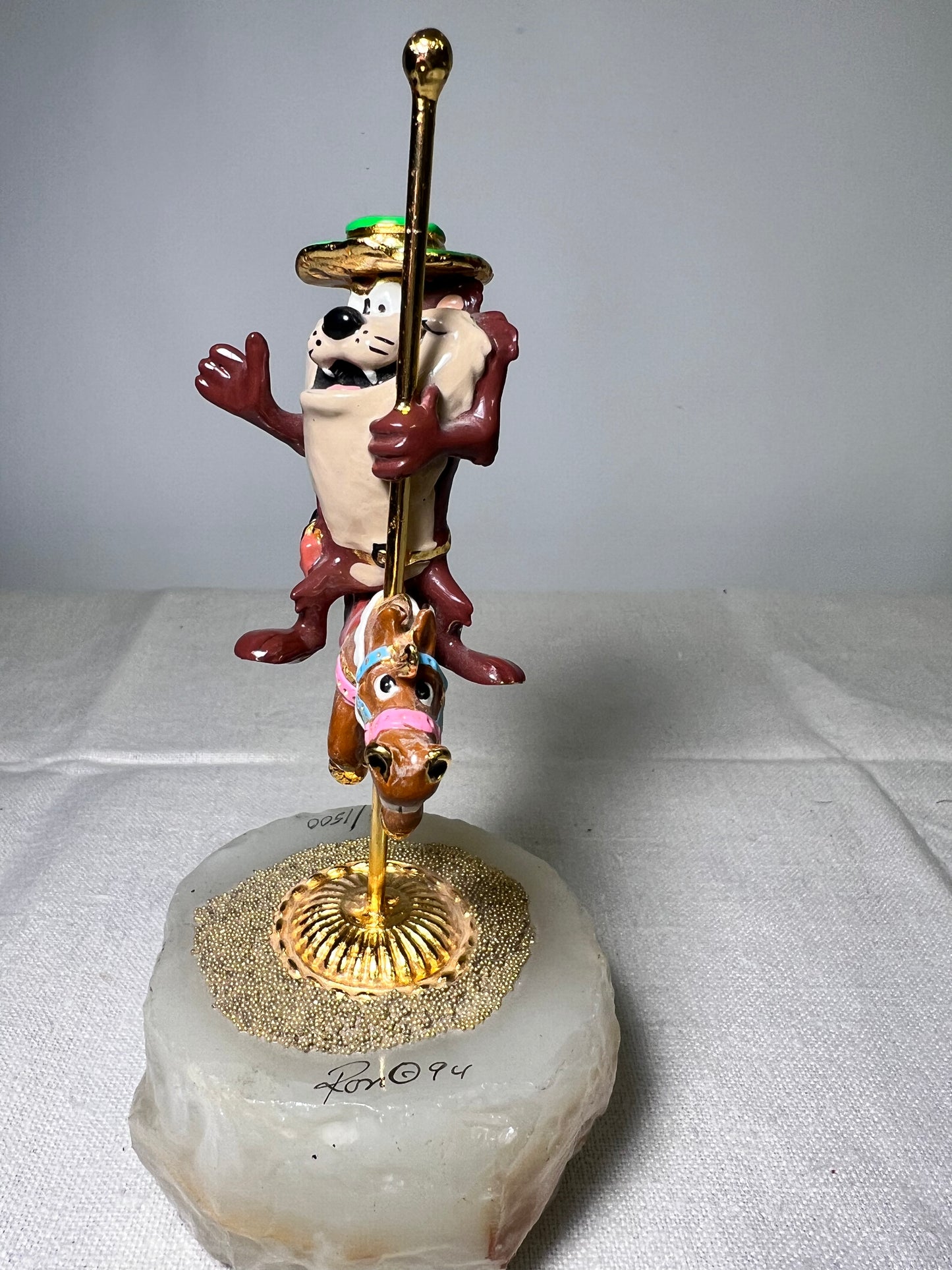 Ron Lee - Taz riding a carousel horse-6“ statue-signed and numbered 1103/1500-Looney Tunes – Warner Brothers – 1994 – Stone base