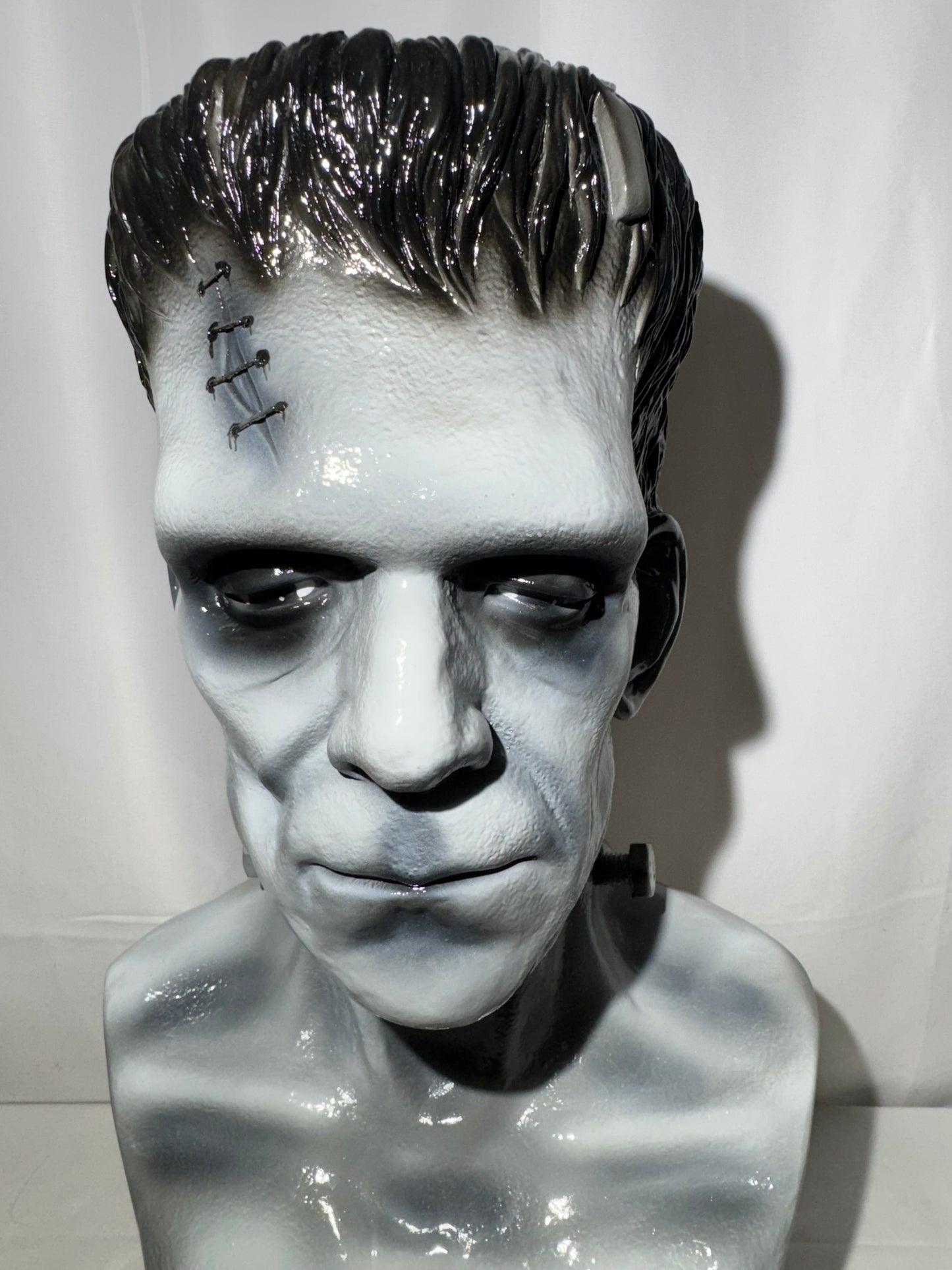 Vintage Frankenstein Bust – 18” Tall – Plastic Resin – Gray & Black – Classic Horror Decor