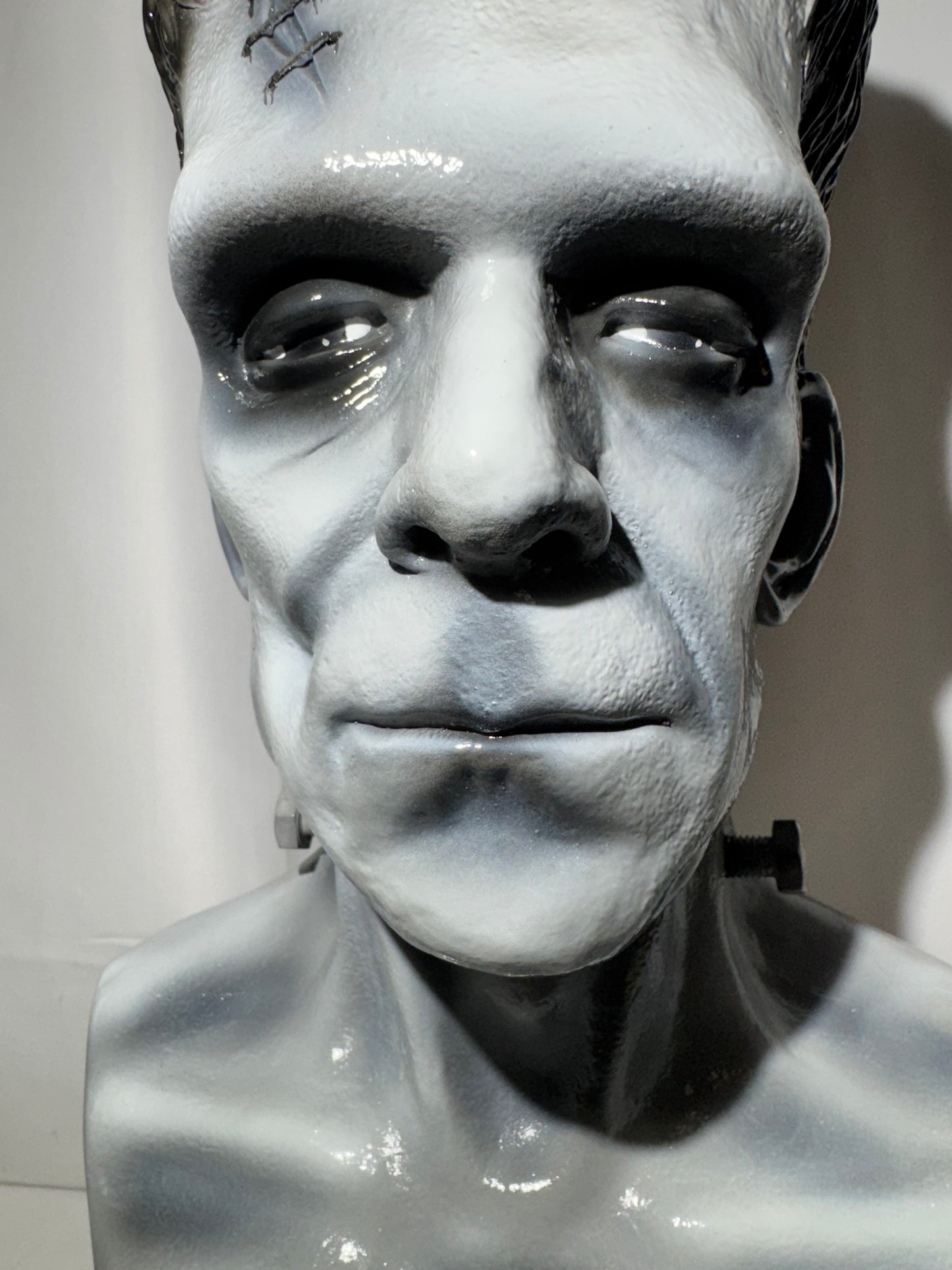 Vintage Frankenstein Bust – 18” Tall – Plastic Resin – Gray & Black – Classic Horror Decor