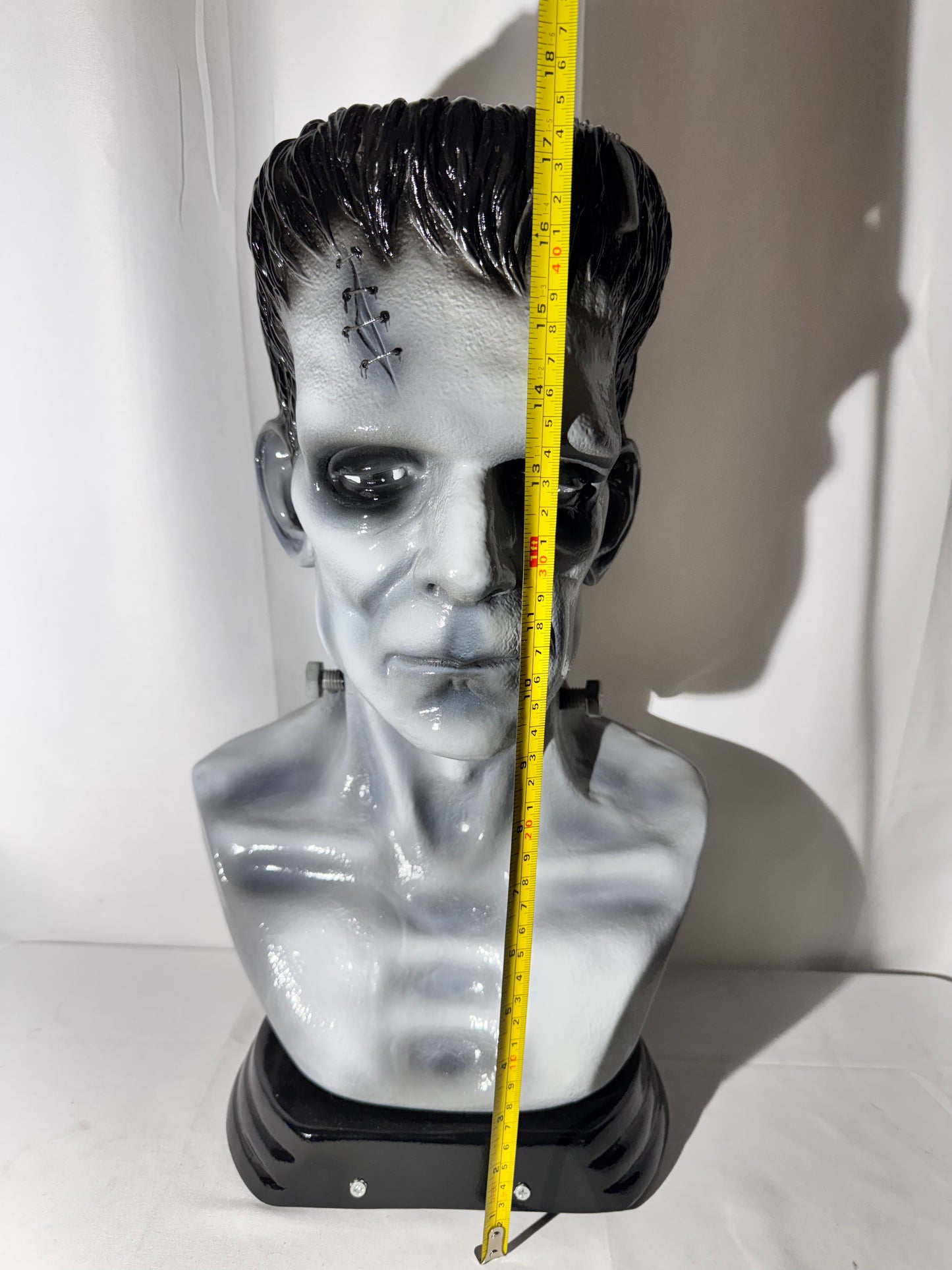 Vintage Frankenstein Bust – 18” Tall – Plastic Resin – Gray & Black – Classic Horror Decor