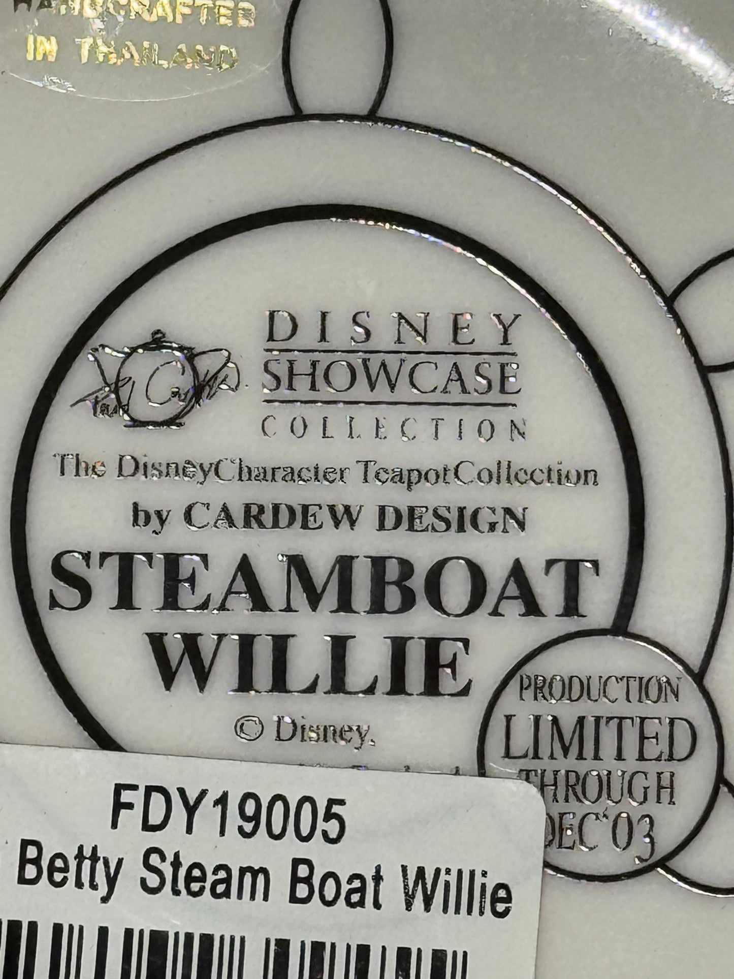 Mickey Mouse- Teapot- Steam Boat Willie- Cardew Design - Disney Showcase Collection- Black and white-