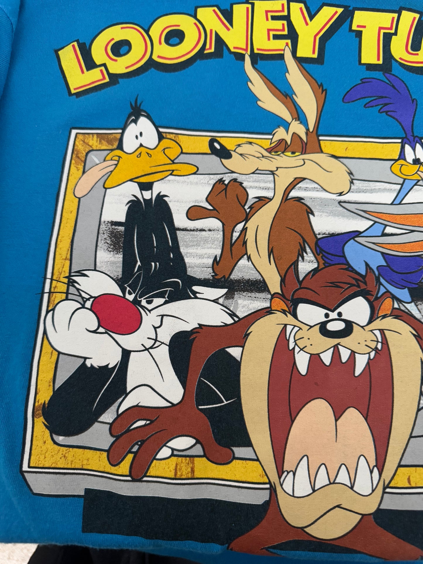 Graphic T-shirt - Looney Tunes- Daffy Duck , Wile E . Coyote, Roadrunner, Tweety, Sylvester, Taz and Bugs bunny- Blue shirt