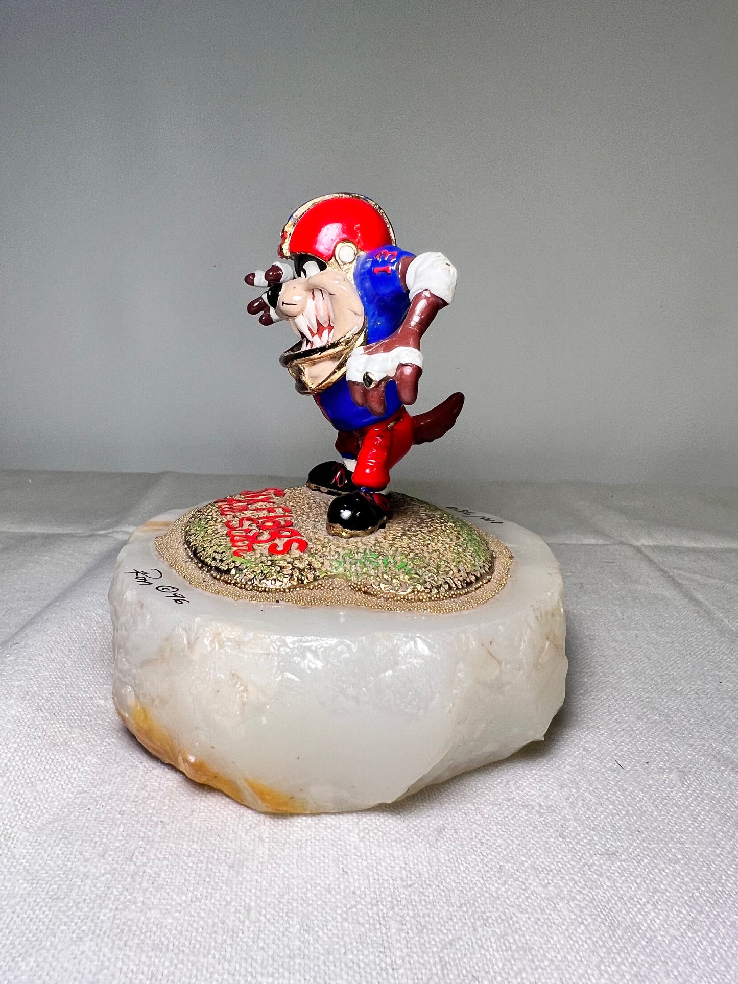 Ron Lee- Taz- Six Flags all Stars- Football-4 1/2” statue- red & blue jersey – #13– signed and numbered 110/750– 1996-looney Tunes – Warner Brothers – Stone base