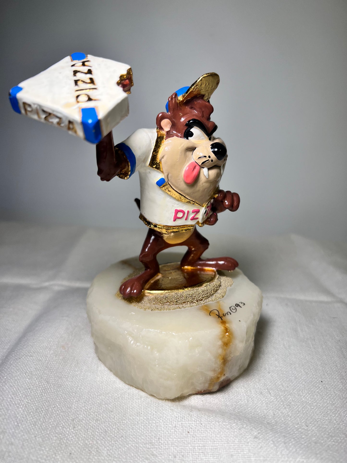 Ron Lee - Taz- Me Deliver- 5” statue- signed and numbered- number is faded- Looney Tunes-1993- stone base