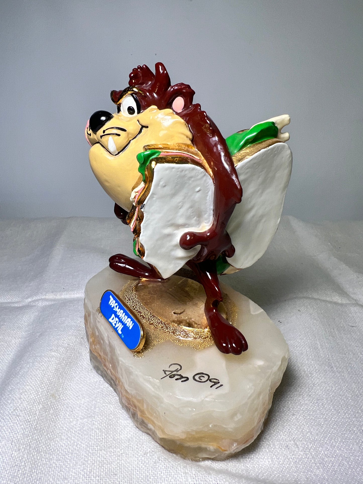 Ron Lee- Taz- Holding Sandwich-1991- 5” statue- Looney Tunes- signed and numbered 356/1750 -stone base