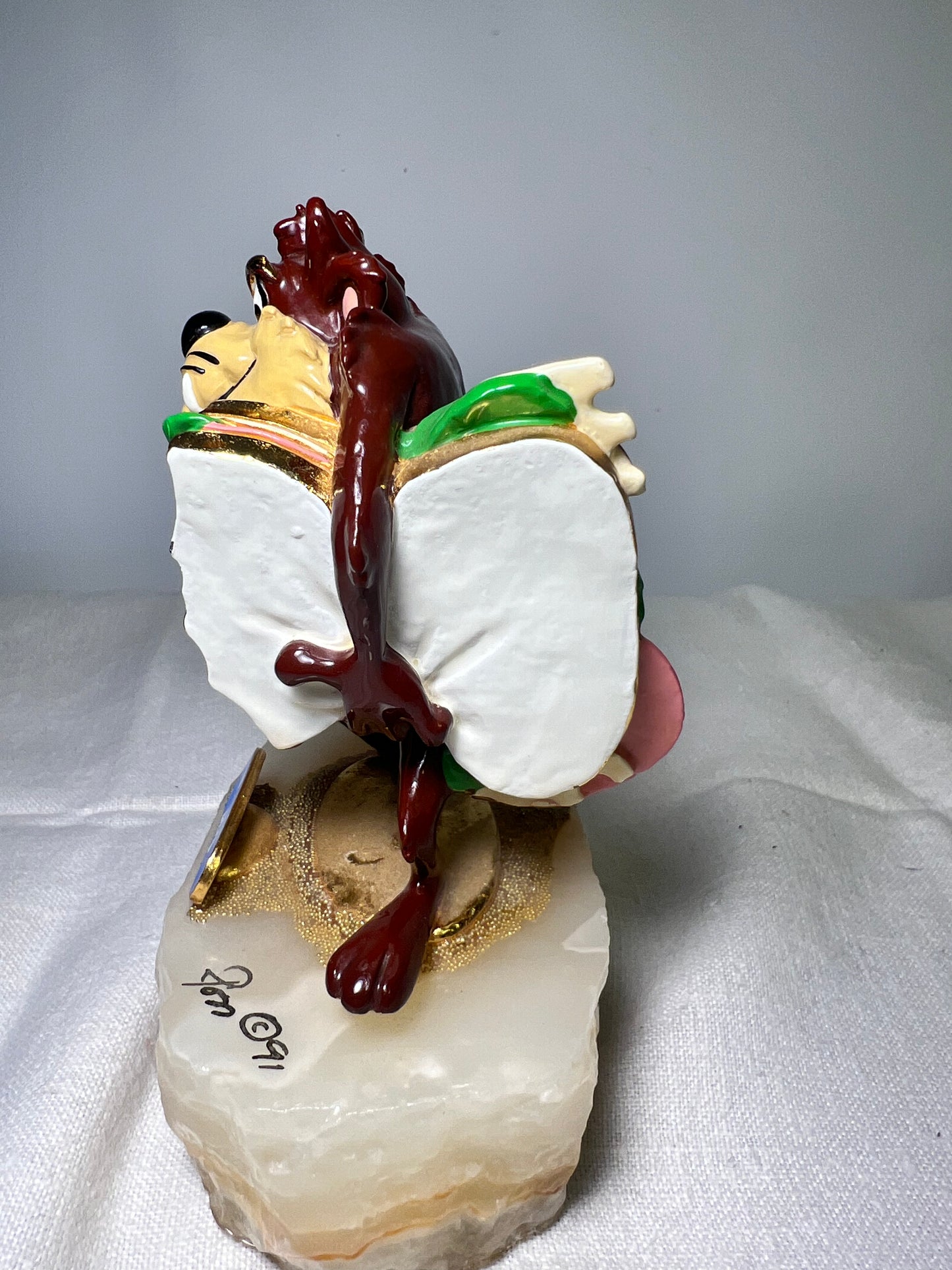 Ron Lee- Taz- Holding Sandwich-1991- 5” statue- Looney Tunes- signed and numbered 356/1750 -stone base
