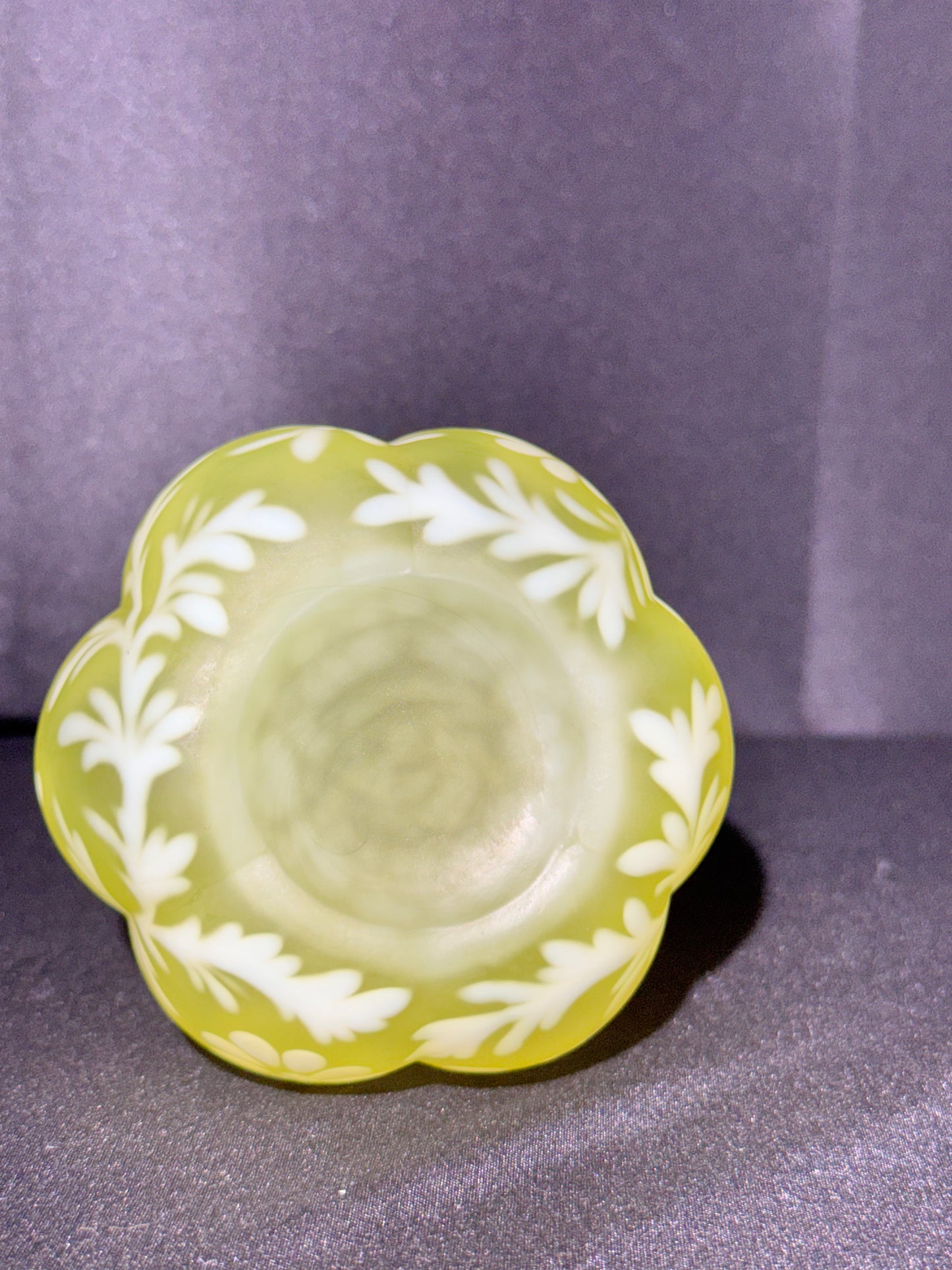 Uranium Fenton Glass Barber Bottle with Topper – Daisy & Fern Pattern – EAPG – 8 1/2”