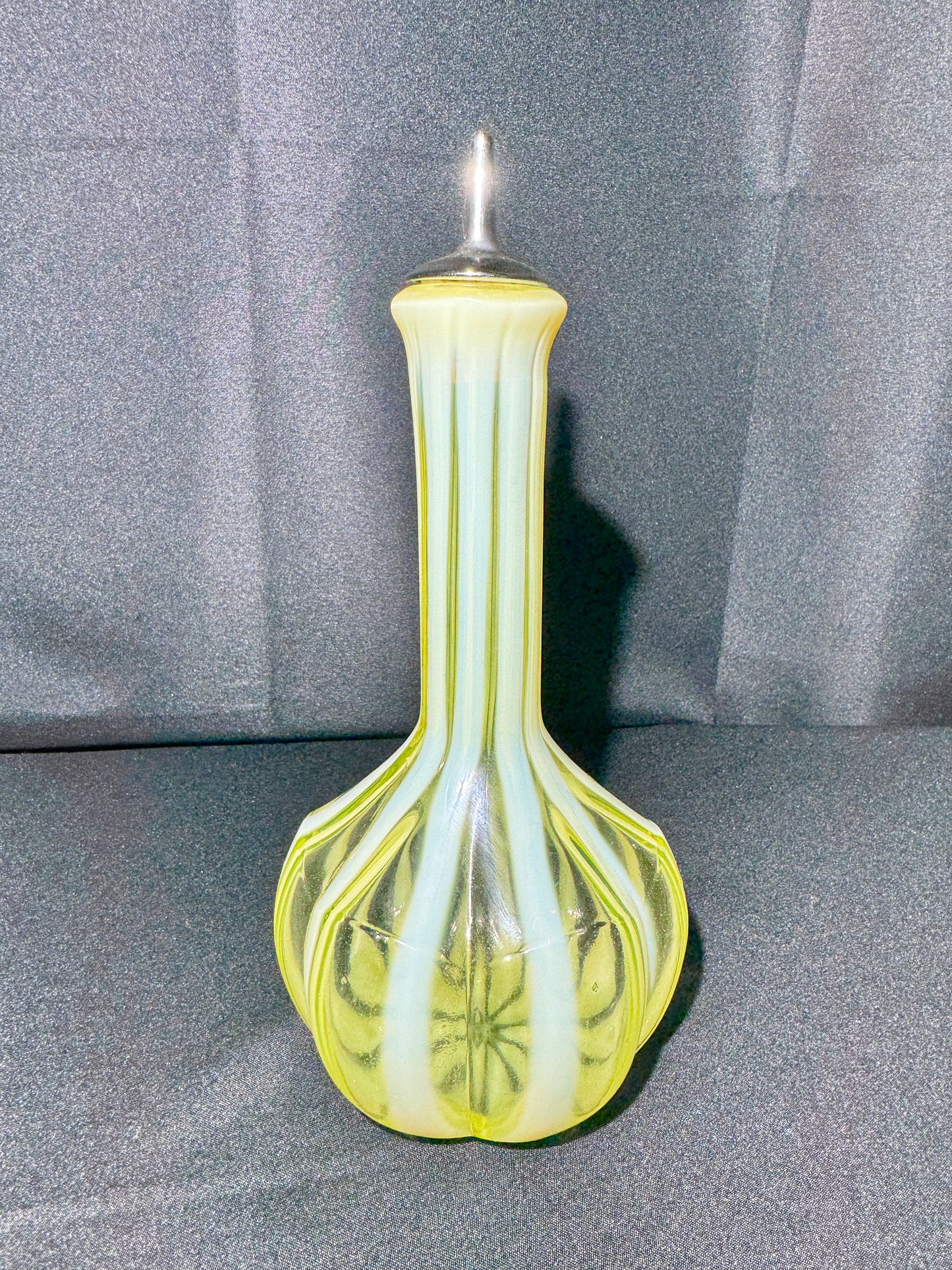Uranium Fenton Glass- Barber Bottle- Stripped with Topper
