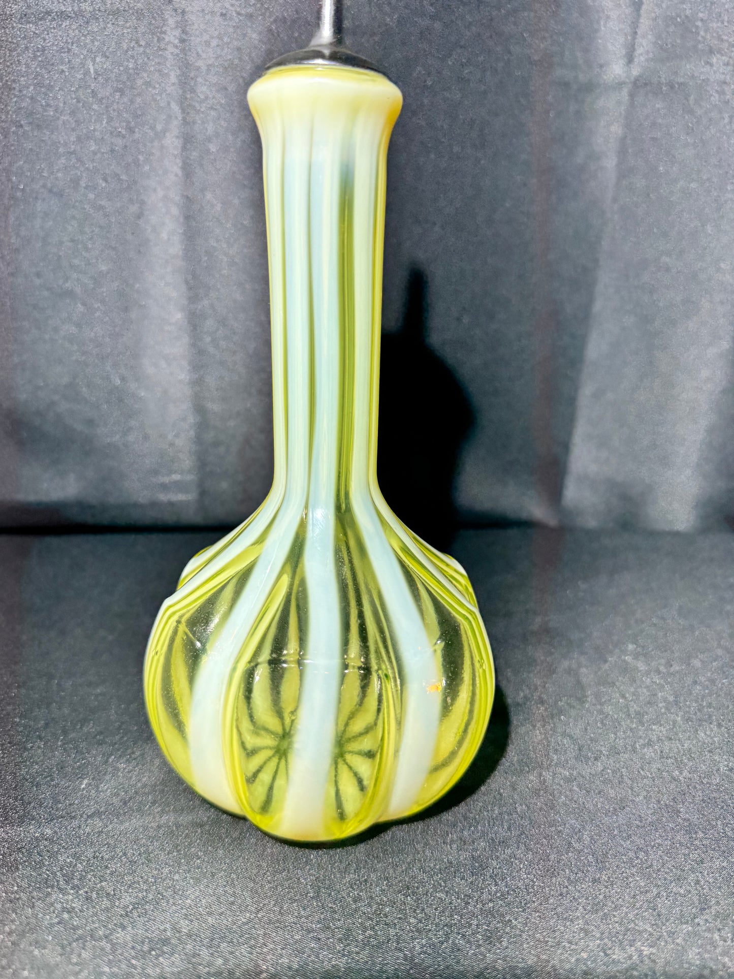 Uranium Fenton Glass- Barber Bottle- Stripped with Topper