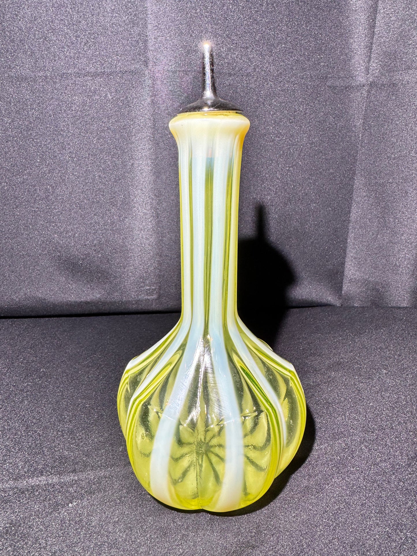 Uranium Fenton Glass- Barber Bottle- Stripped with Topper
