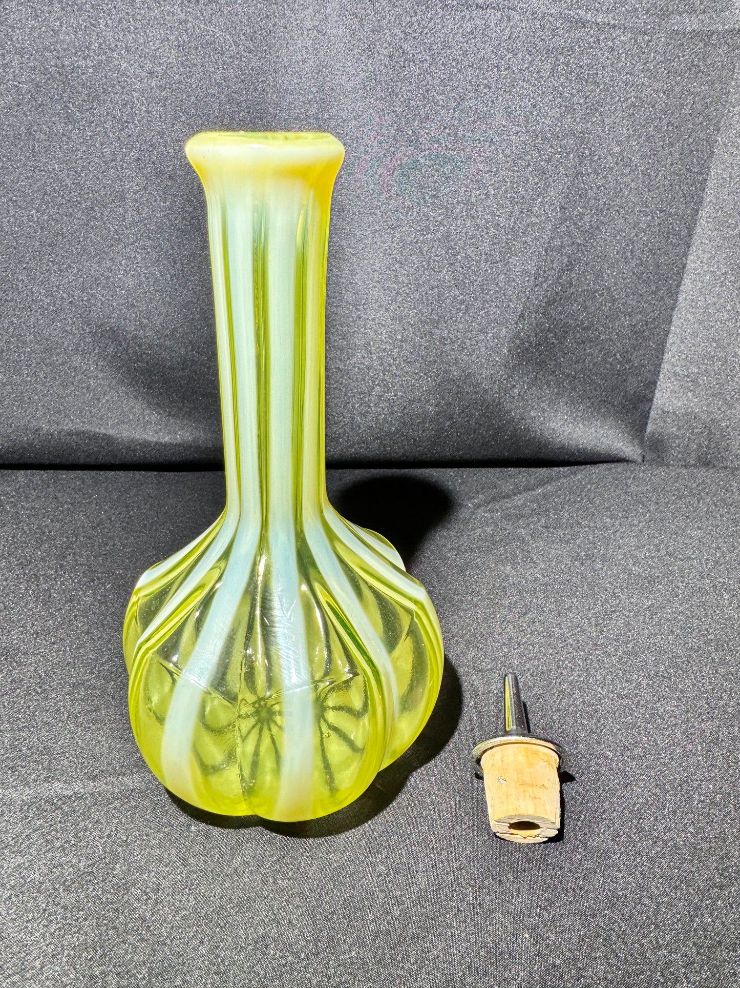 Uranium Fenton Glass- Barber Bottle- Stripped with Topper