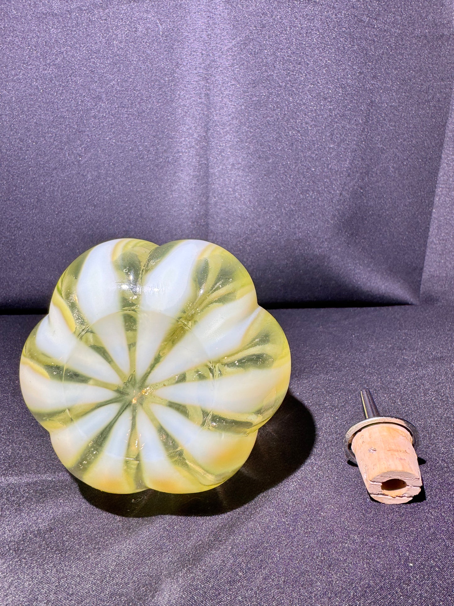 Uranium Fenton Glass- Barber Bottle- Stripped with Topper