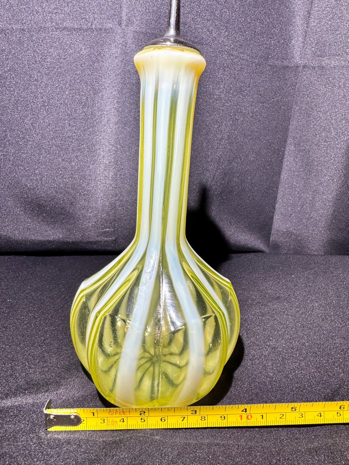 Uranium Fenton Glass- Barber Bottle- Stripped with Topper