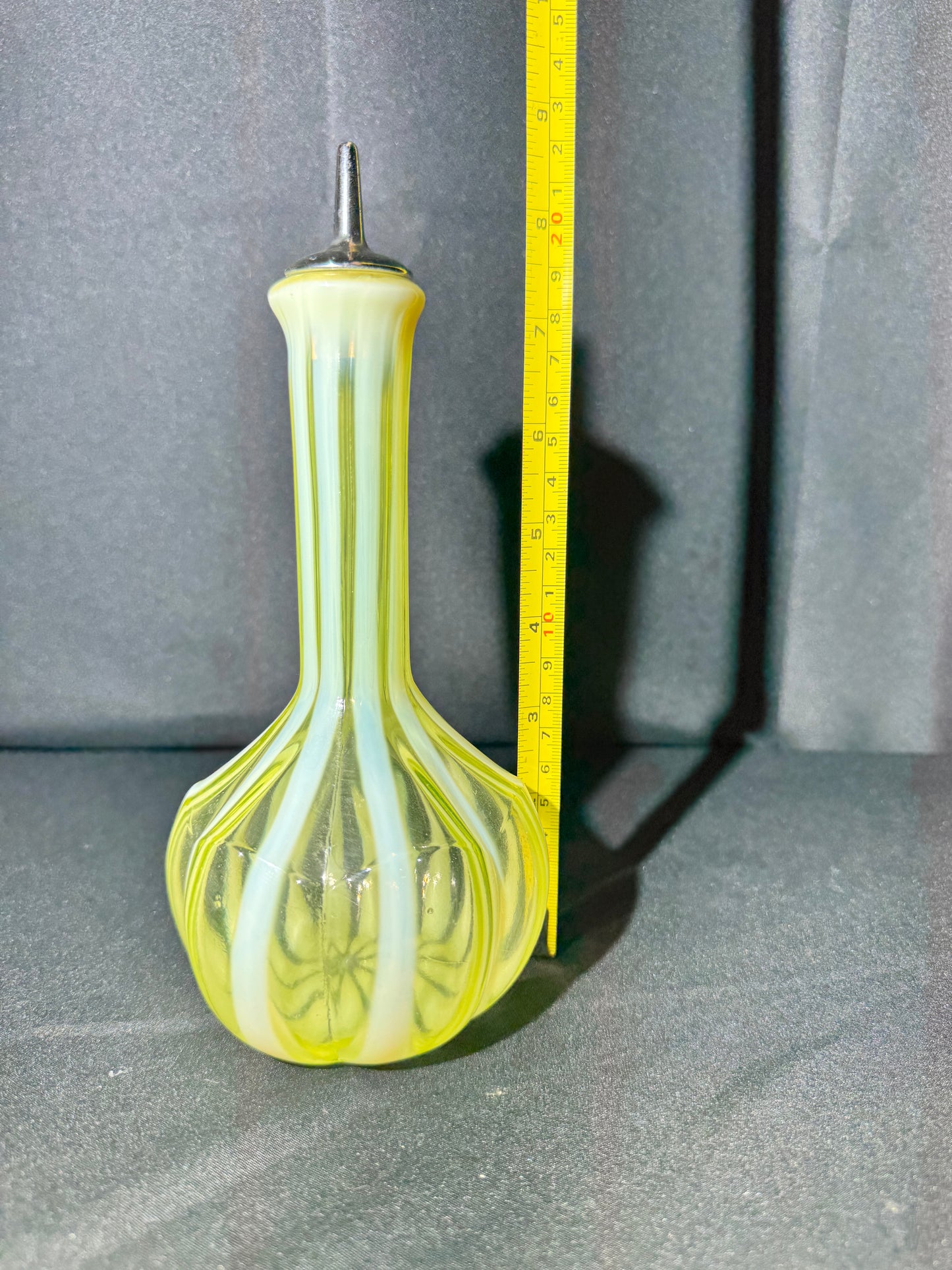 Uranium Fenton Glass- Barber Bottle- Stripped with Topper
