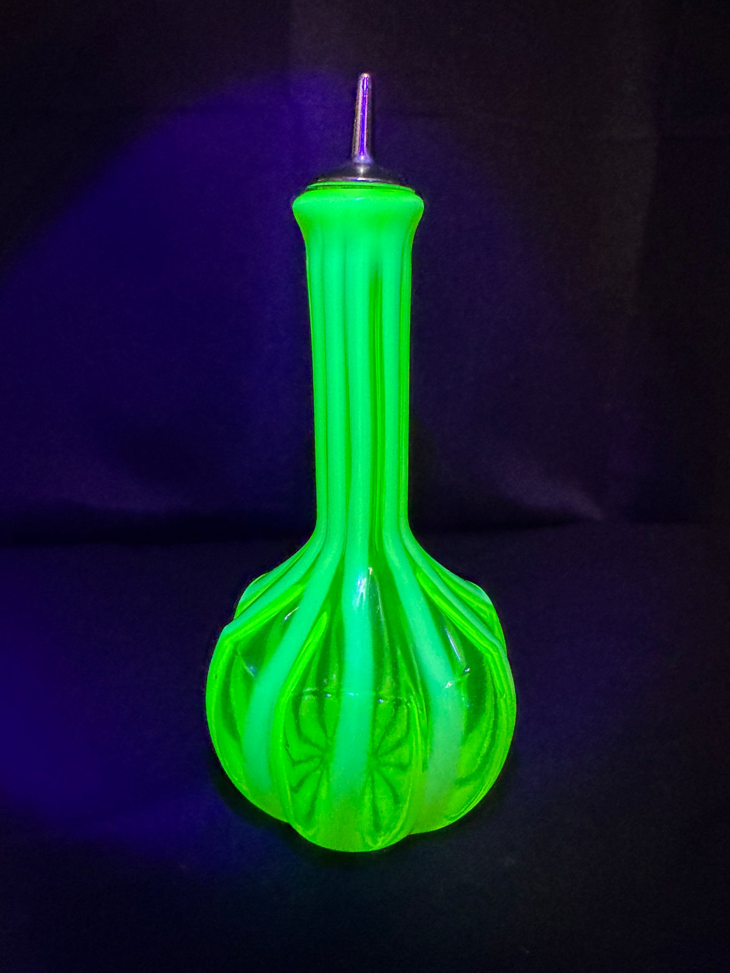Uranium Fenton Glass- Barber Bottle- Stripped with Topper