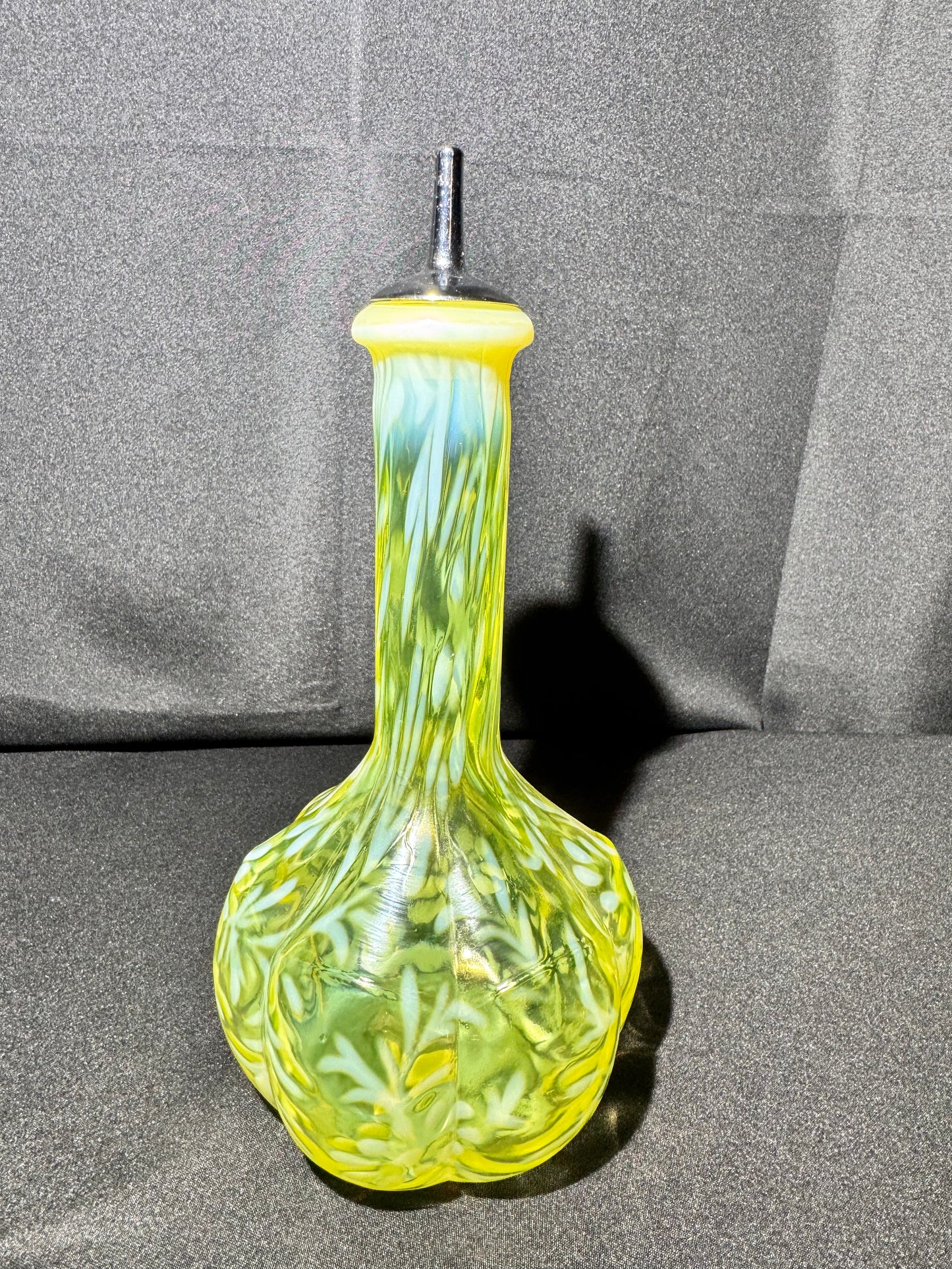 Uranium EAPG Opalescent Barber Bottle Daisy & Fern Pattern w/ Topper – Patent No. 689351 ODL