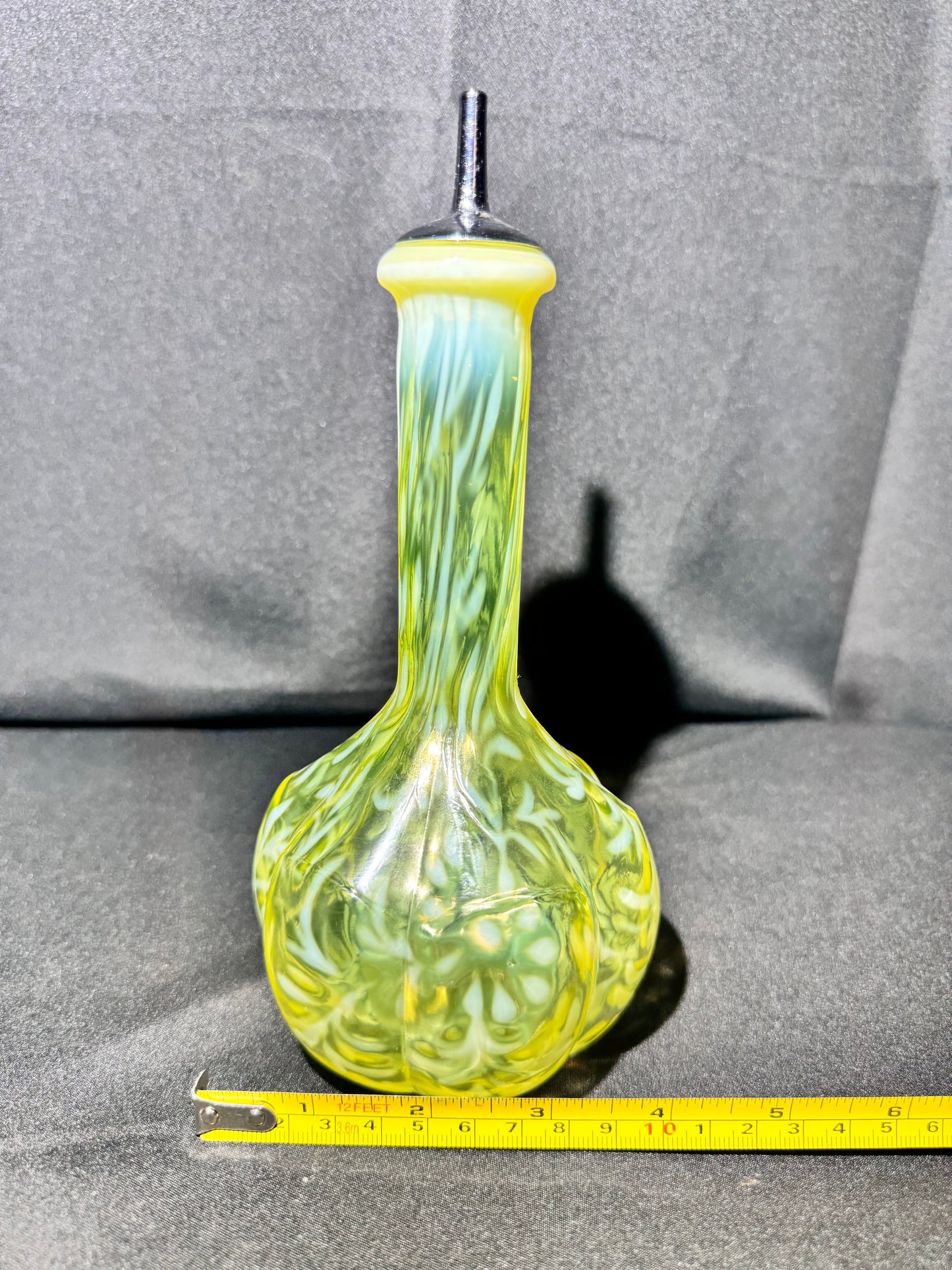 Uranium EAPG Opalescent Barber Bottle Daisy & Fern Pattern w/ Topper – Patent No. 689351 ODL