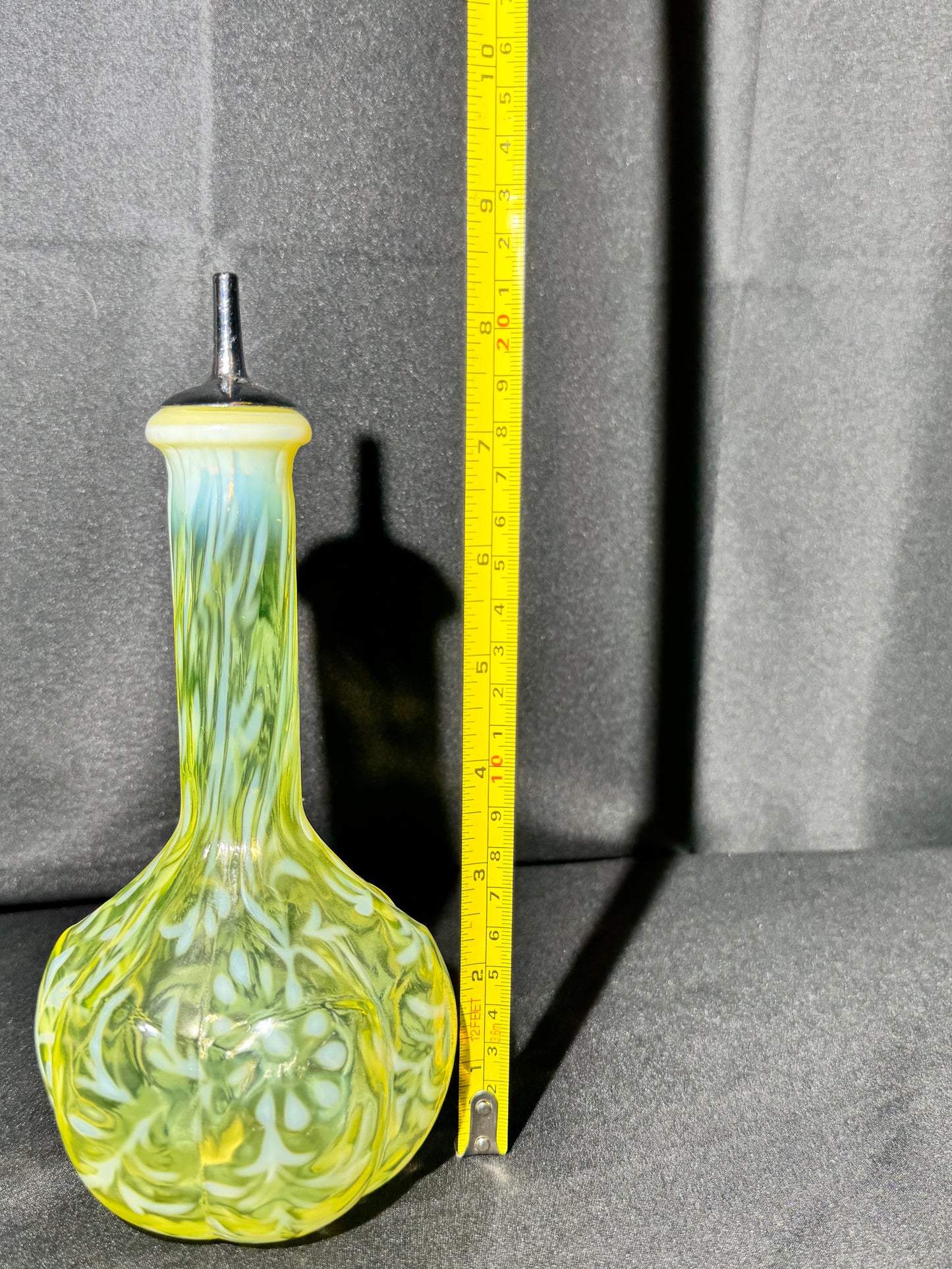 Uranium EAPG Opalescent Barber Bottle Daisy & Fern Pattern w/ Topper – Patent No. 689351 ODL
