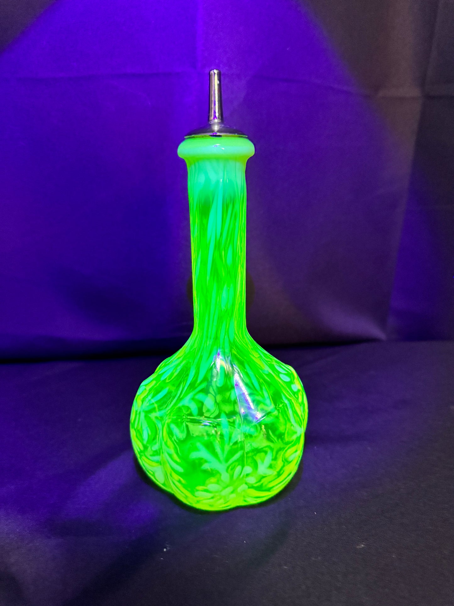 Uranium EAPG Opalescent Barber Bottle Daisy & Fern Pattern w/ Topper – Patent No. 689351 ODL