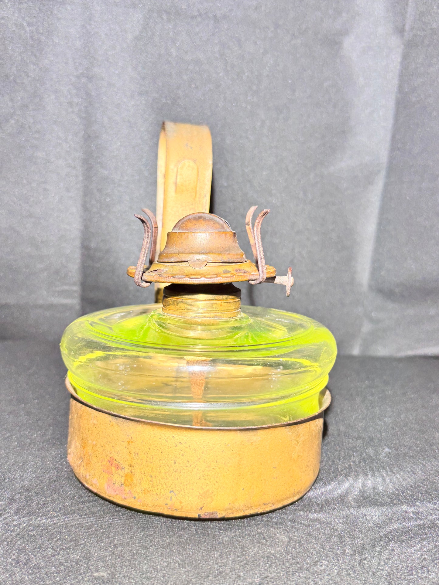Uranium Glass Oil Lamp with Metal Hanging Wall Mount Base