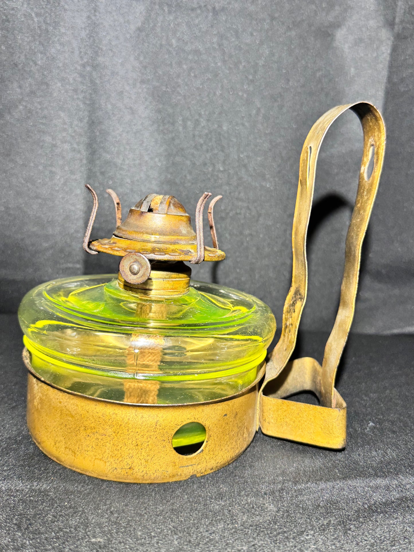 Uranium Glass Oil Lamp with Metal Hanging Wall Mount Base