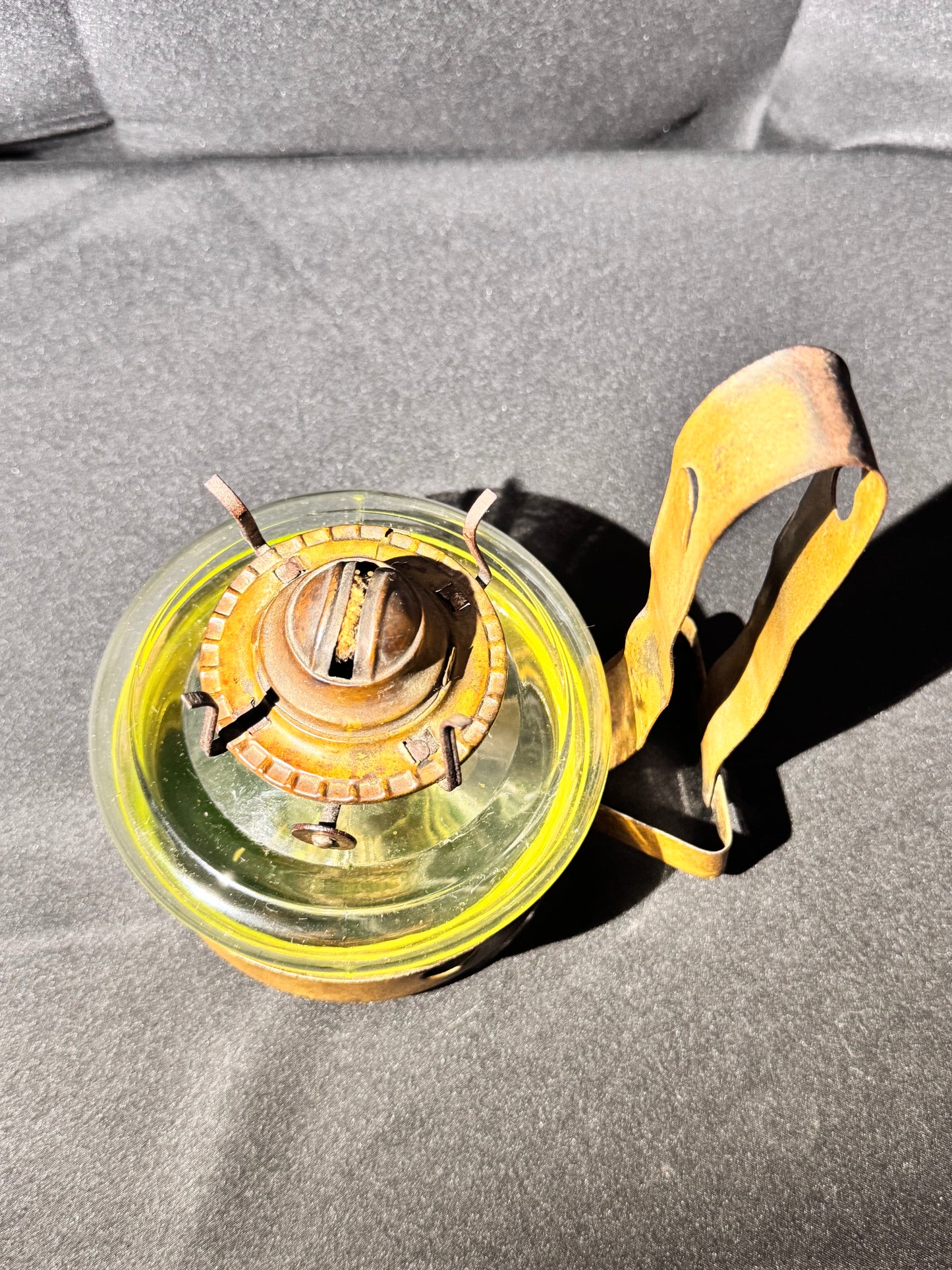 Uranium Glass Oil Lamp with Metal Hanging Wall Mount Base