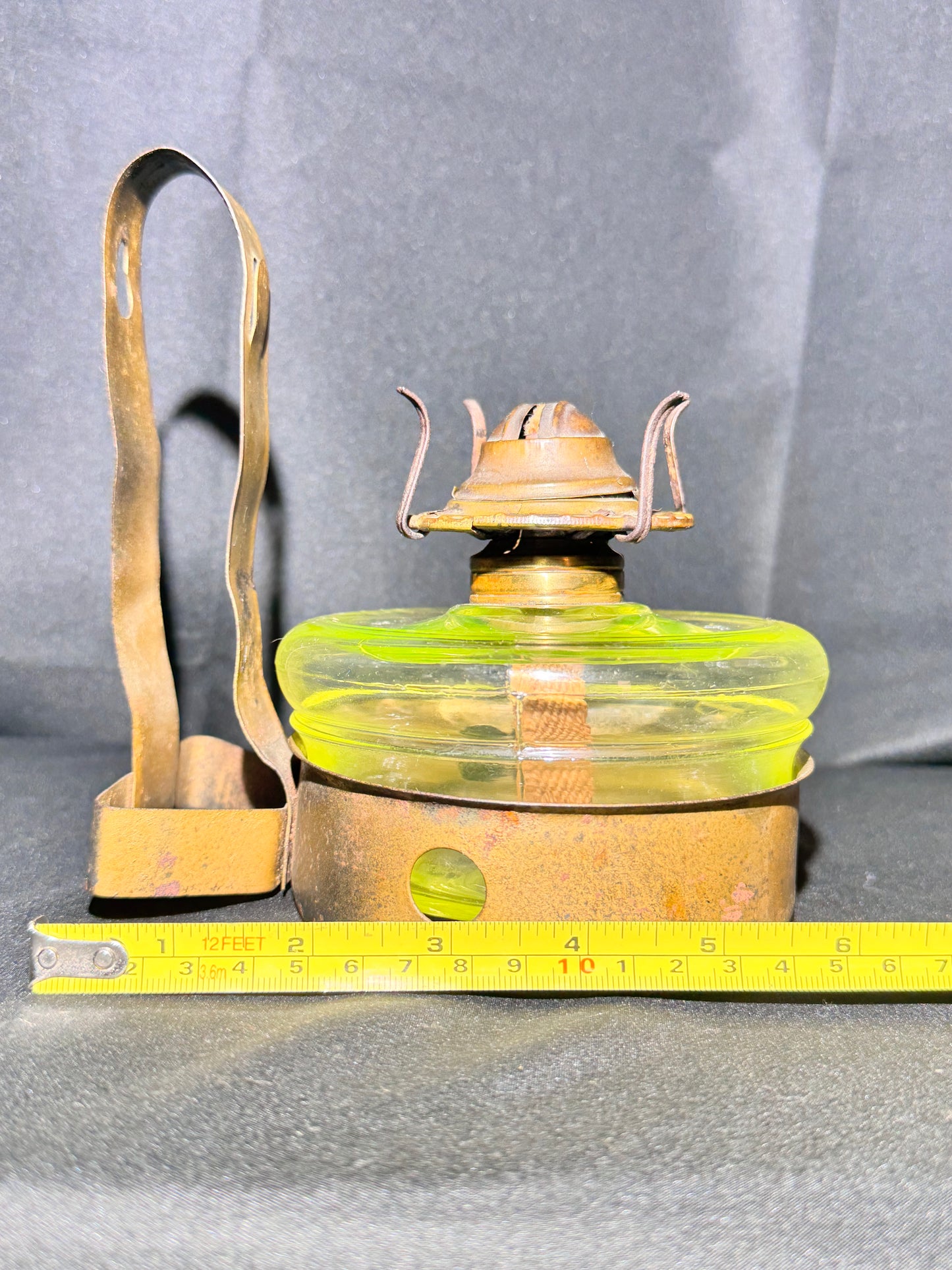 Uranium Glass Oil Lamp with Metal Hanging Wall Mount Base