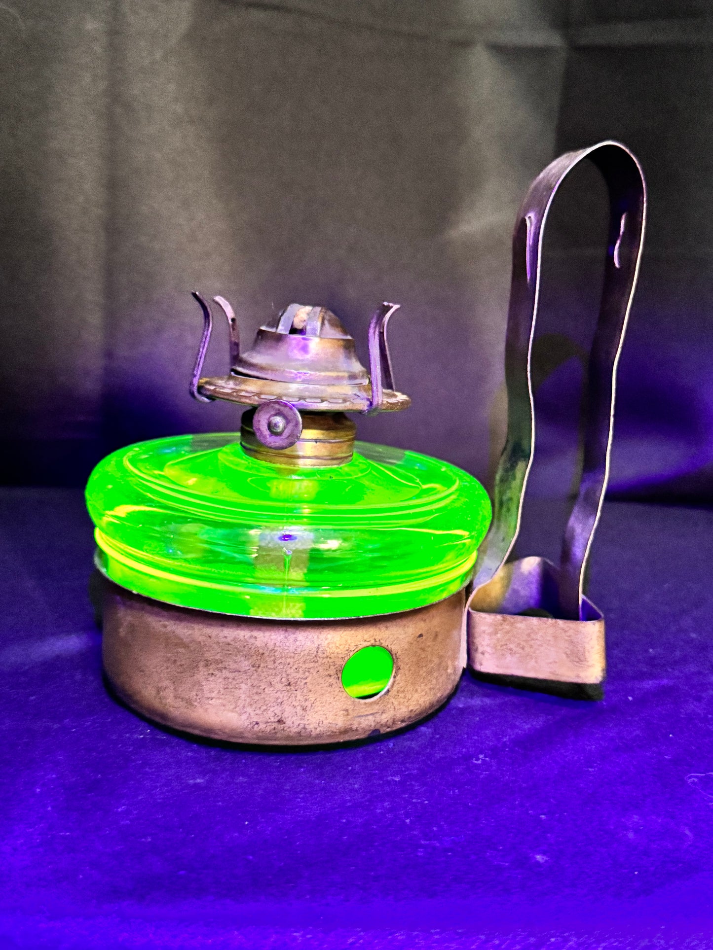 Uranium Glass Oil Lamp with Metal Hanging Wall Mount Base