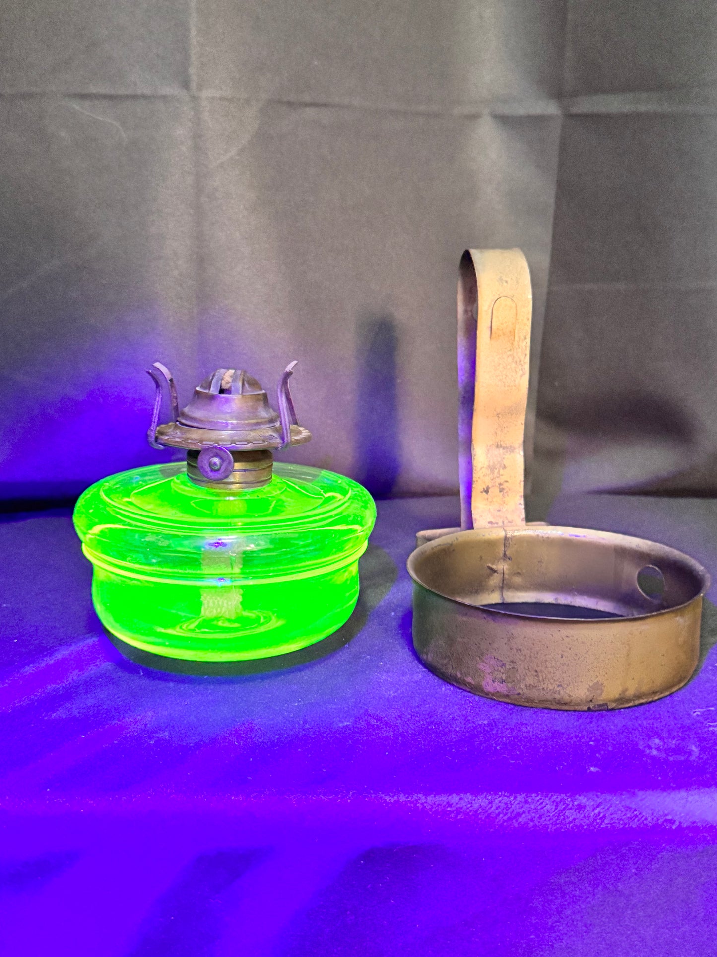 Uranium Glass Oil Lamp with Metal Hanging Wall Mount Base
