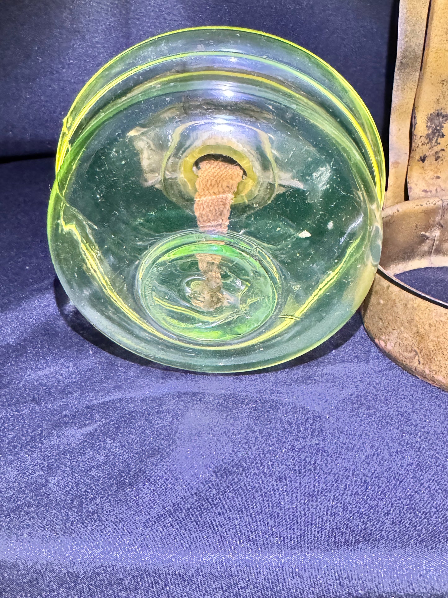 Uranium Glass Oil Lamp with Metal Hanging Wall Mount Base