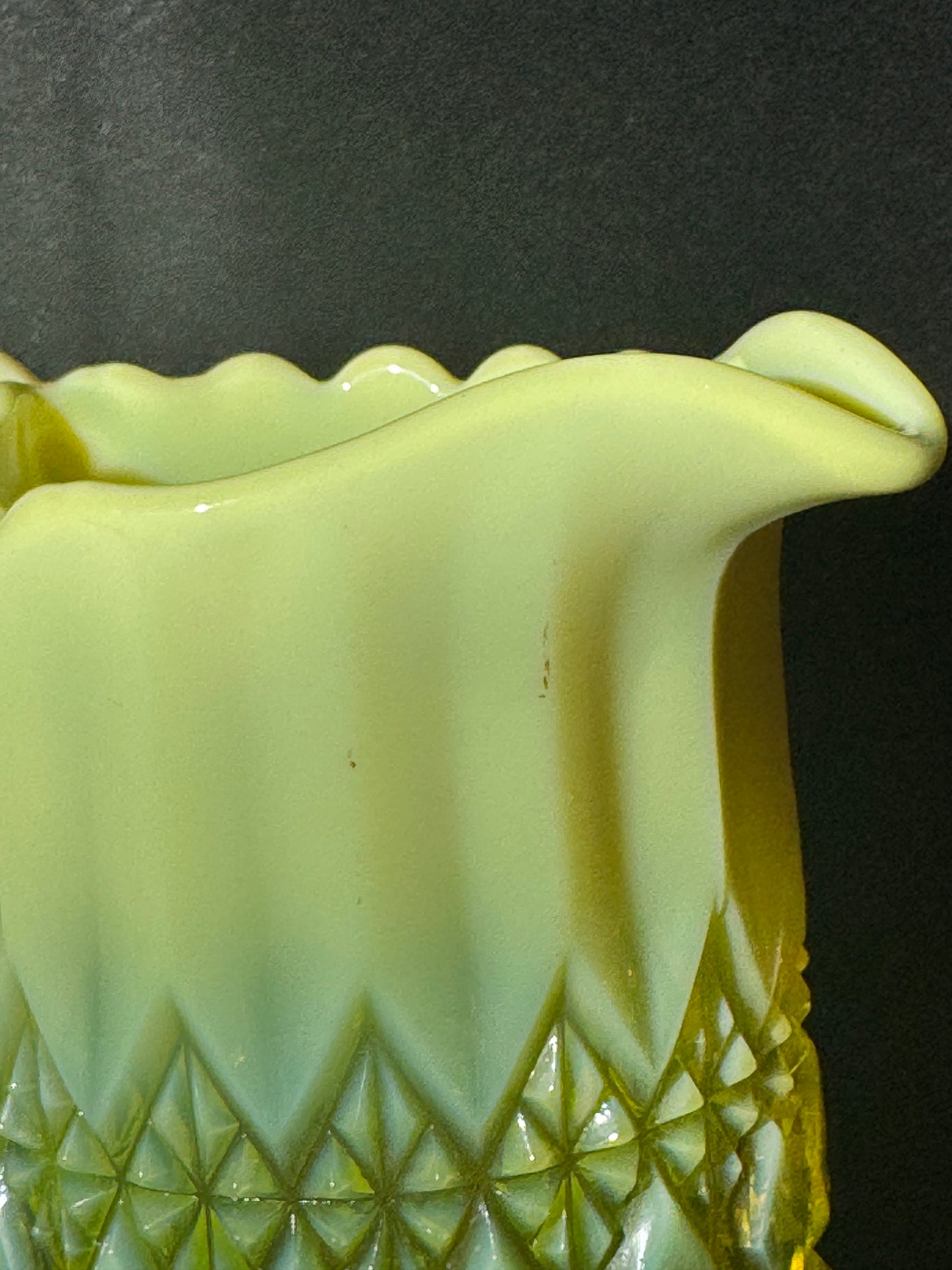 George Davidson – Pearline Opalescent Uranium Glass Pitcher and 2 Tumblers – Vintage EAPG