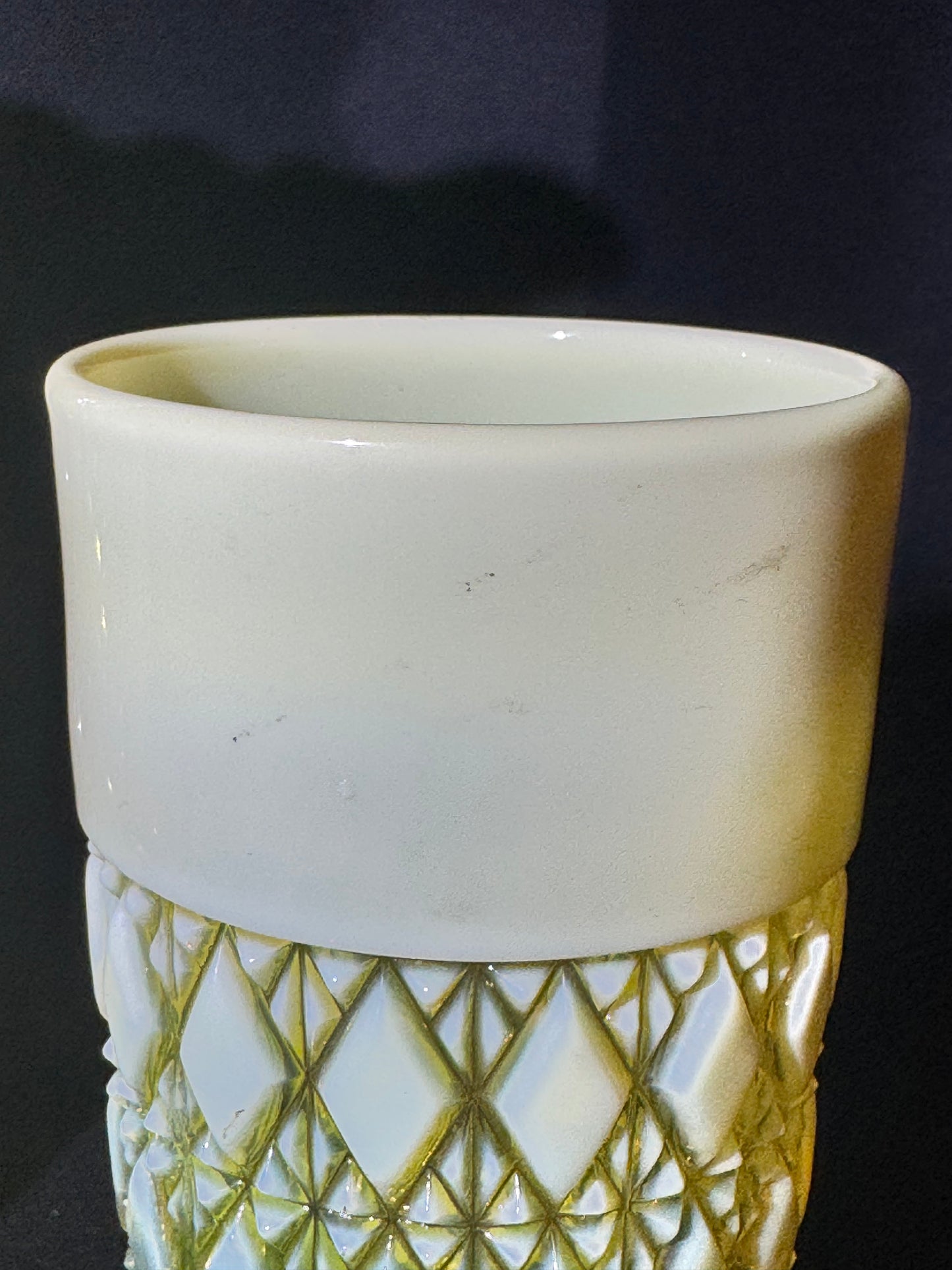 George Davidson – Pearline Opalescent Uranium Glass Pitcher and 2 Tumblers – Vintage EAPG