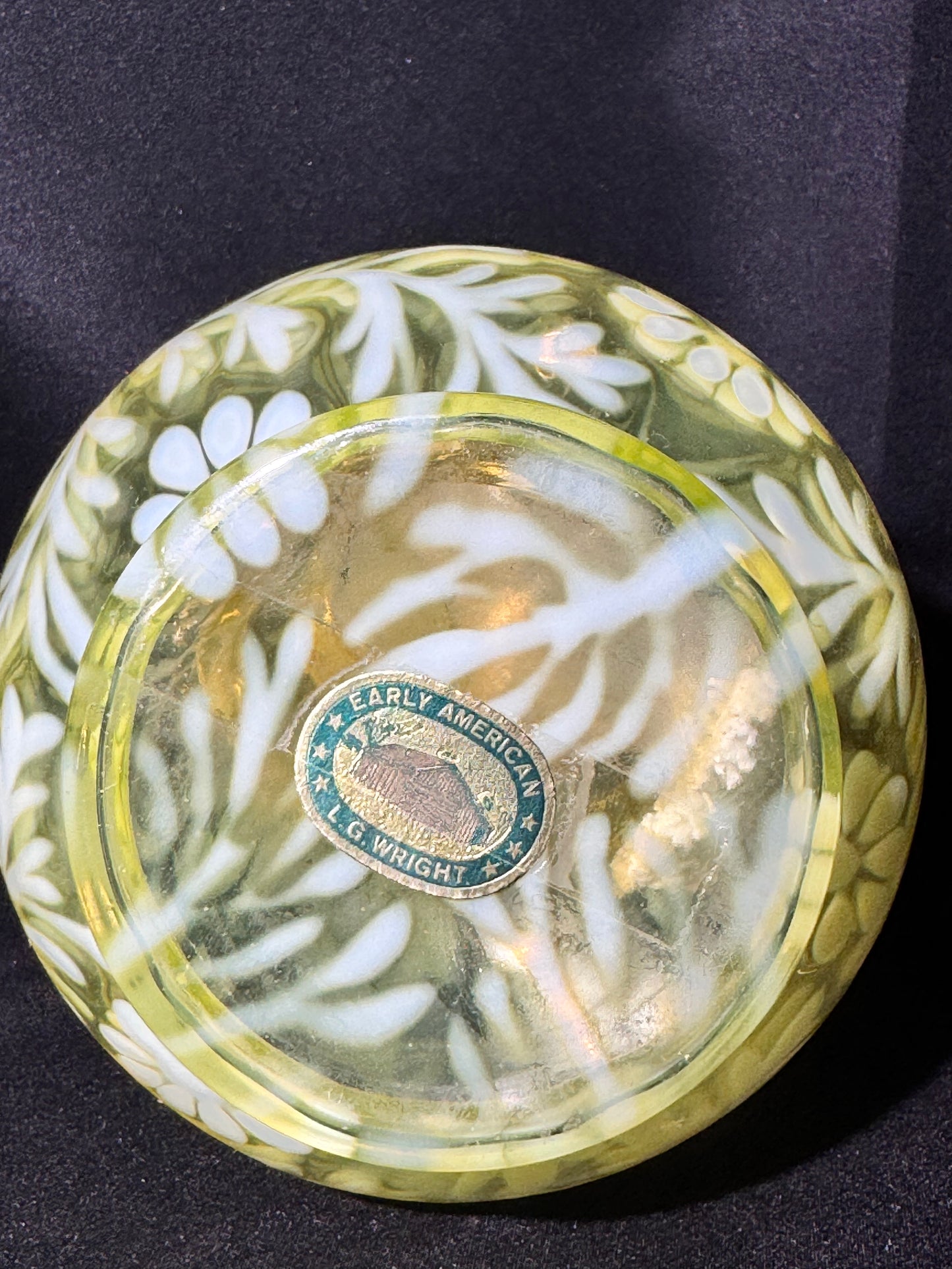 Uranium Oil Lamp – Daisy & Fern Pattern – Opalescent – Early American LG Wright