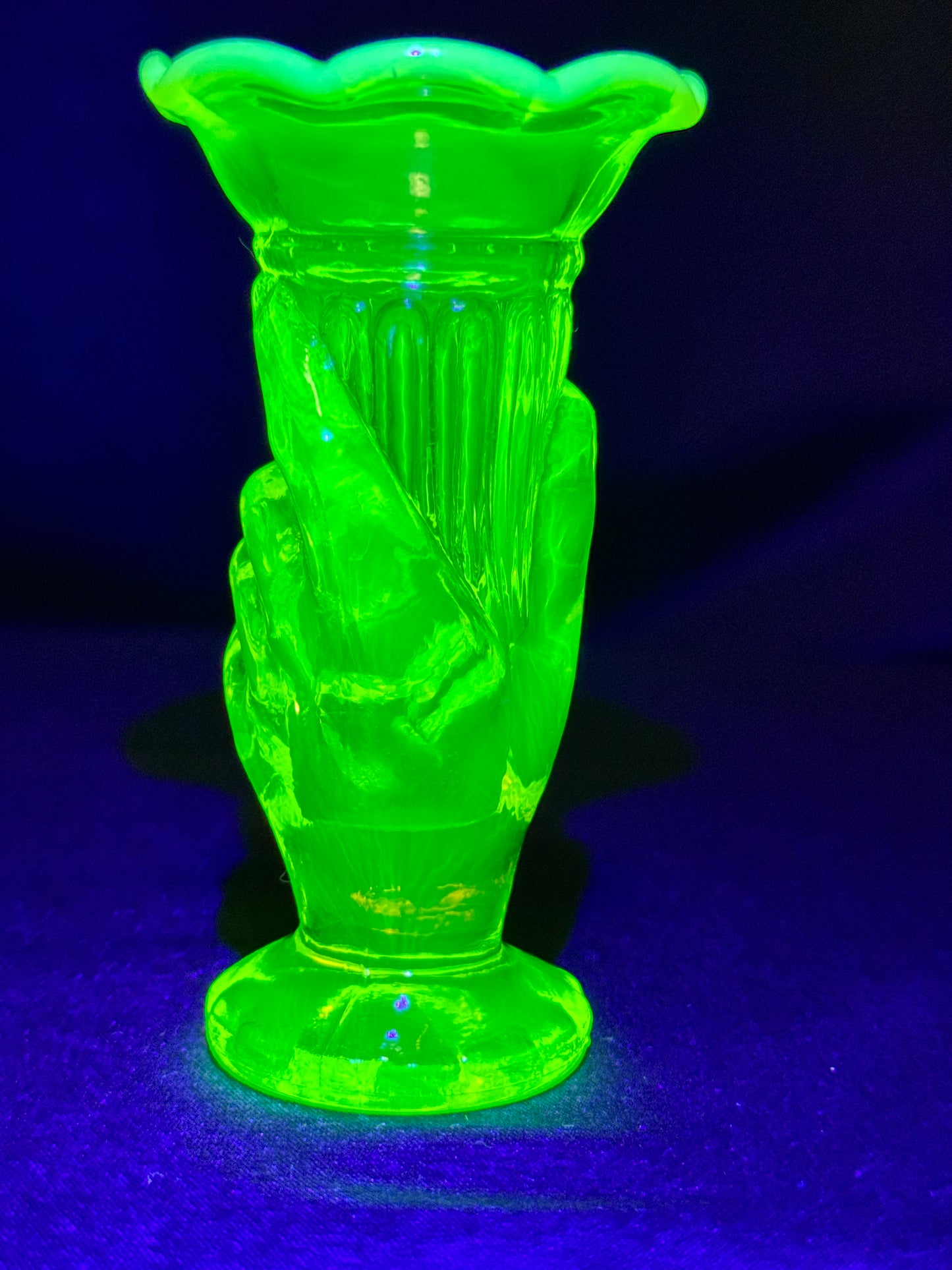 Uranium- topaz Opalescent- Cornucopia in Hand - Bud Vase