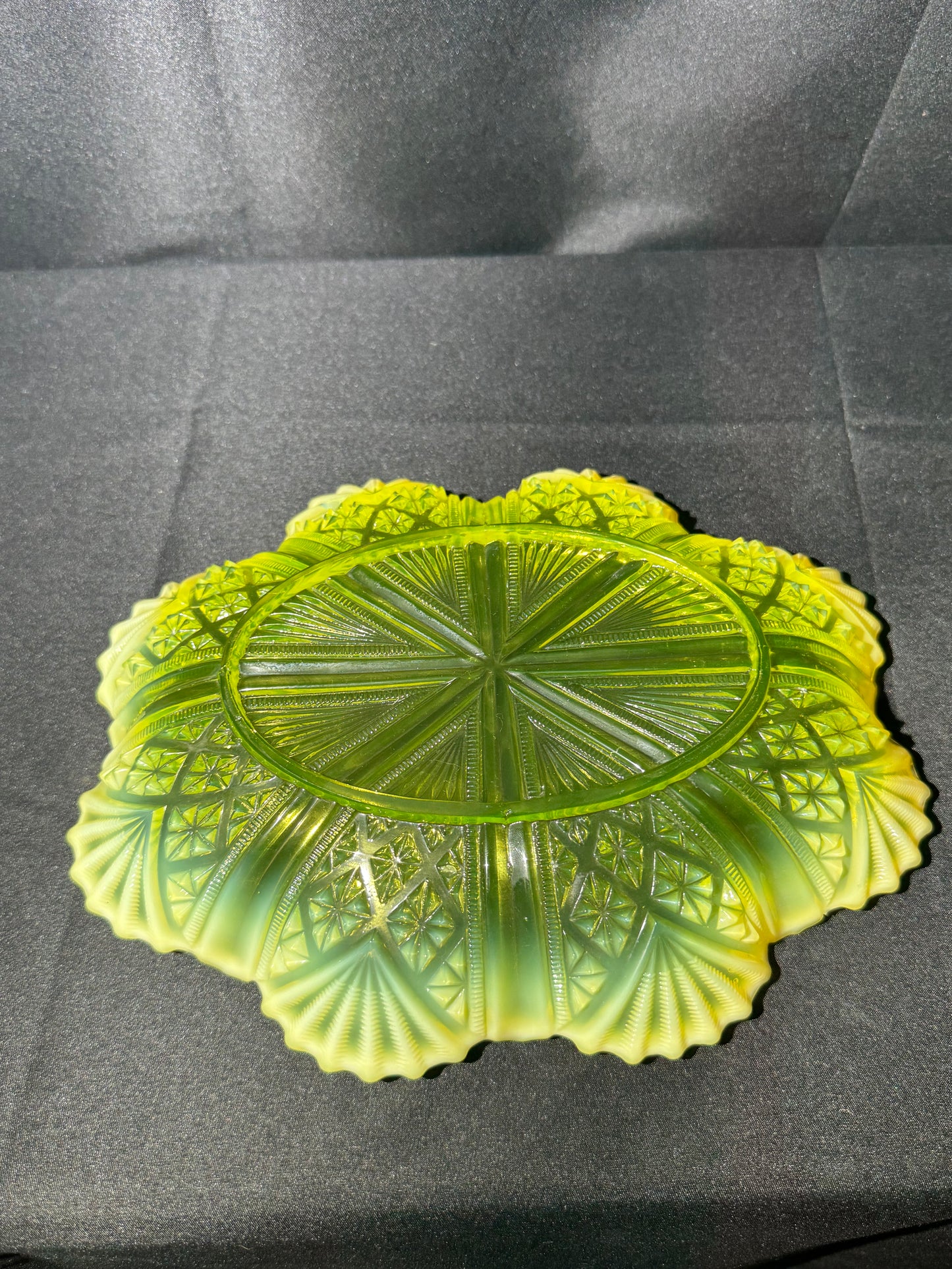 George Davidson “Lords and Ladies” Uranium Opalescent Serving Bowl 9.5”x7.5”