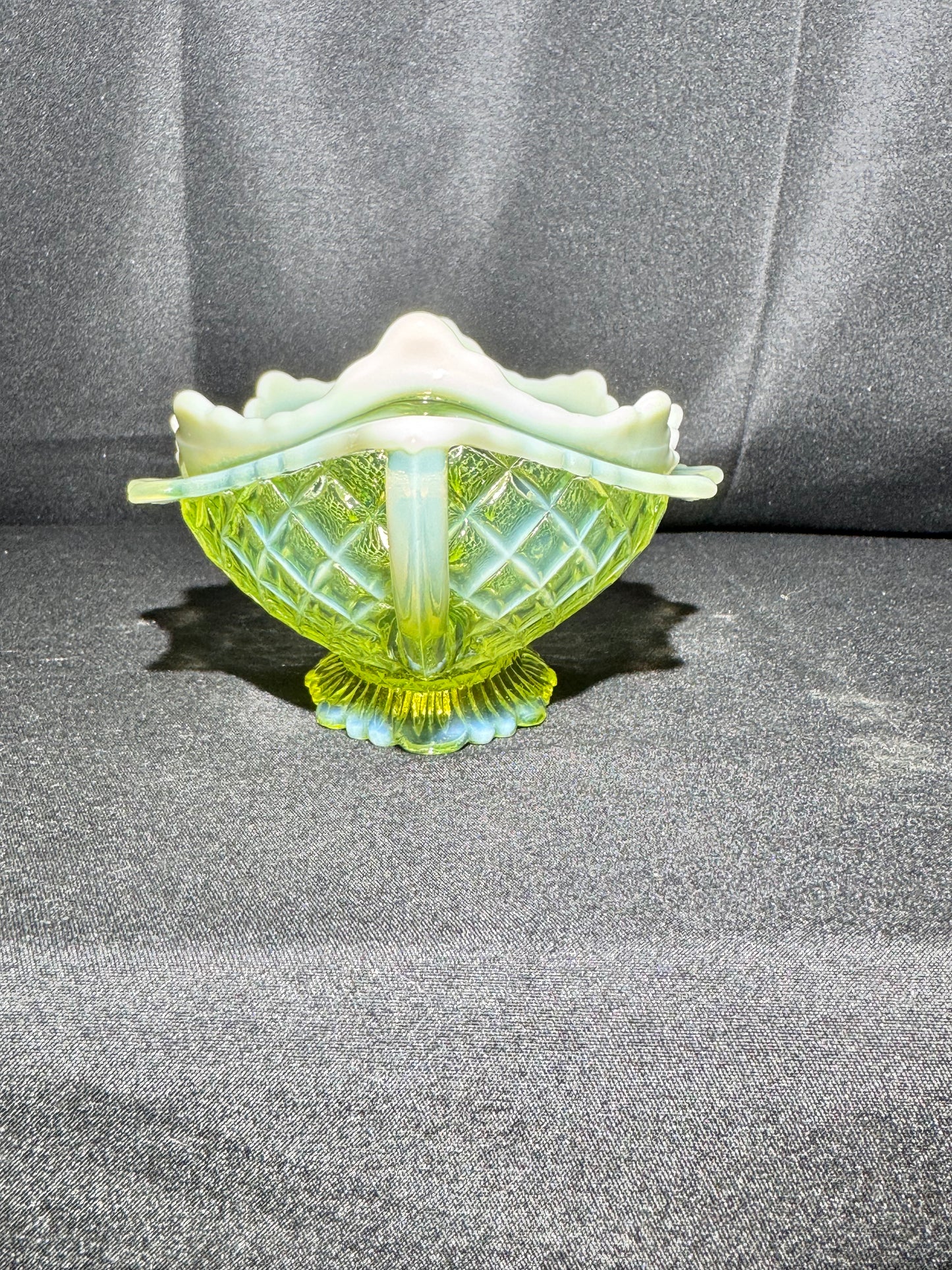 Davidson “Quilted Pillow Sham” Double Handled Boat-Shaped Bowl – Uranium Primrose Pearline – c. 1890s