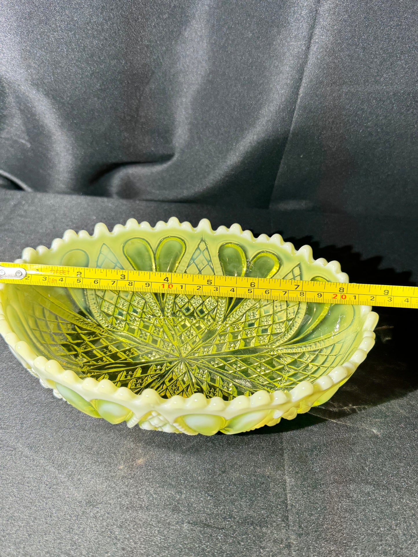 Uranium Glass Davidson Primrose Pearline “William and Mary” Oval Bowl RD 413701