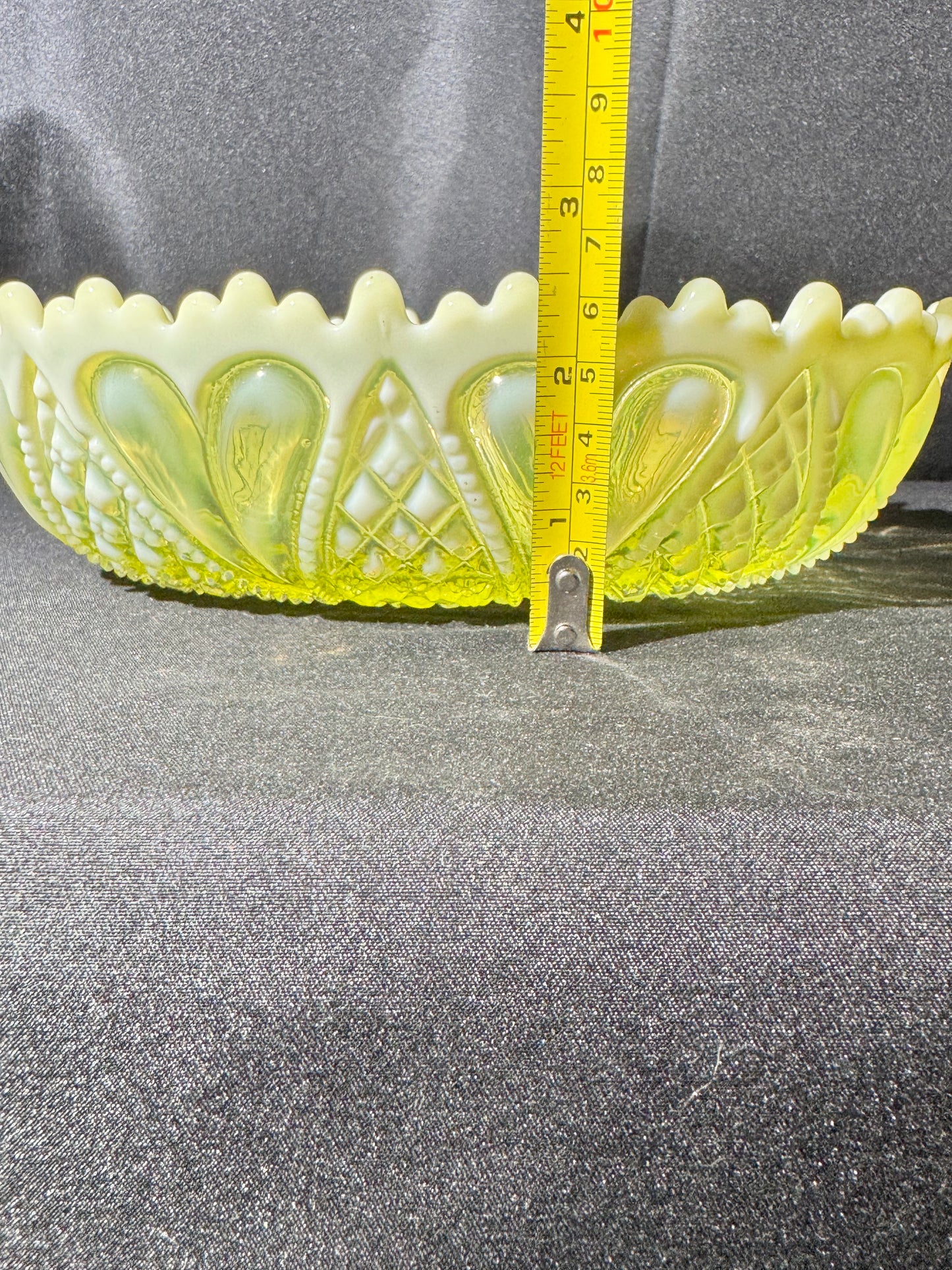 Uranium Glass Davidson Primrose Pearline “William and Mary” Oval Bowl RD 413701