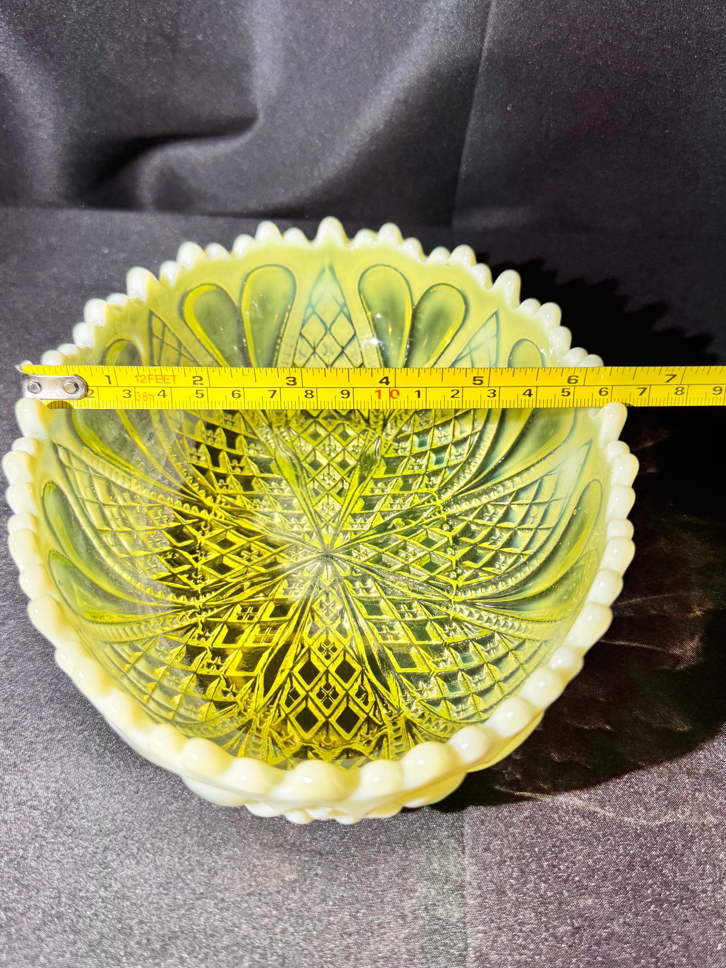 Uranium Glass Davidson Primrose Pearline “William and Mary” Oval Bowl RD 413701
