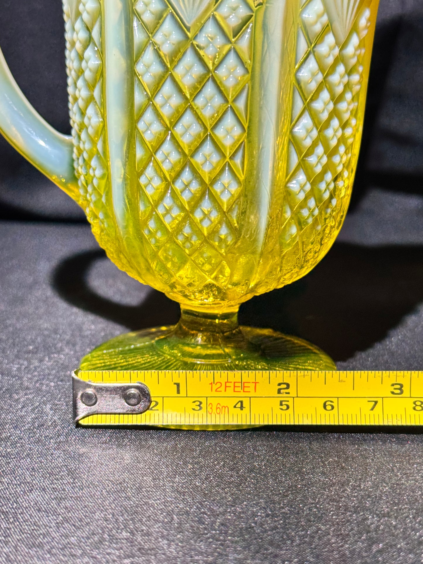 Davidson “Queen’s Crown” Primrose Pearline Uranium Glass Pedestal Creamer RD 320124