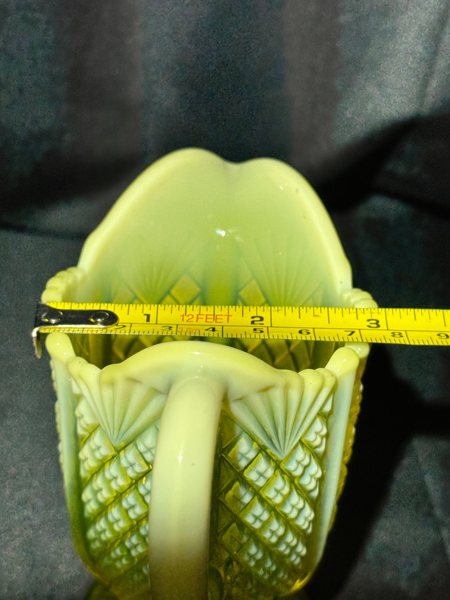 Davidson “Queen’s Crown” Primrose Pearline Uranium Glass Pedestal Creamer RD 320124