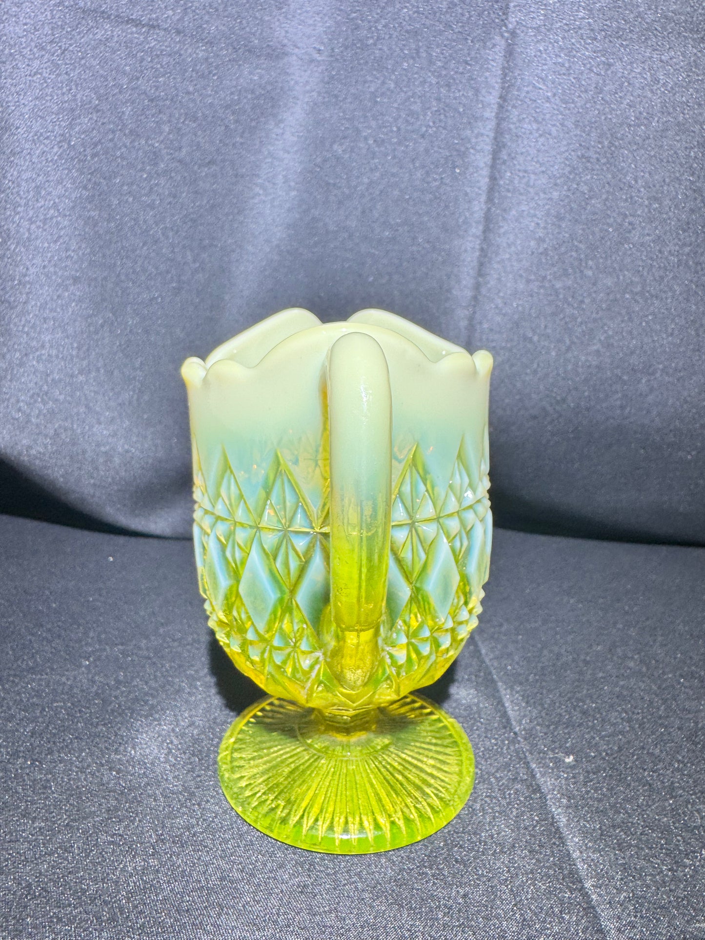 Uranium Glass - Davidson “Prince William” Primrose Pearline Pedestal Creamer RD217752 – 5”