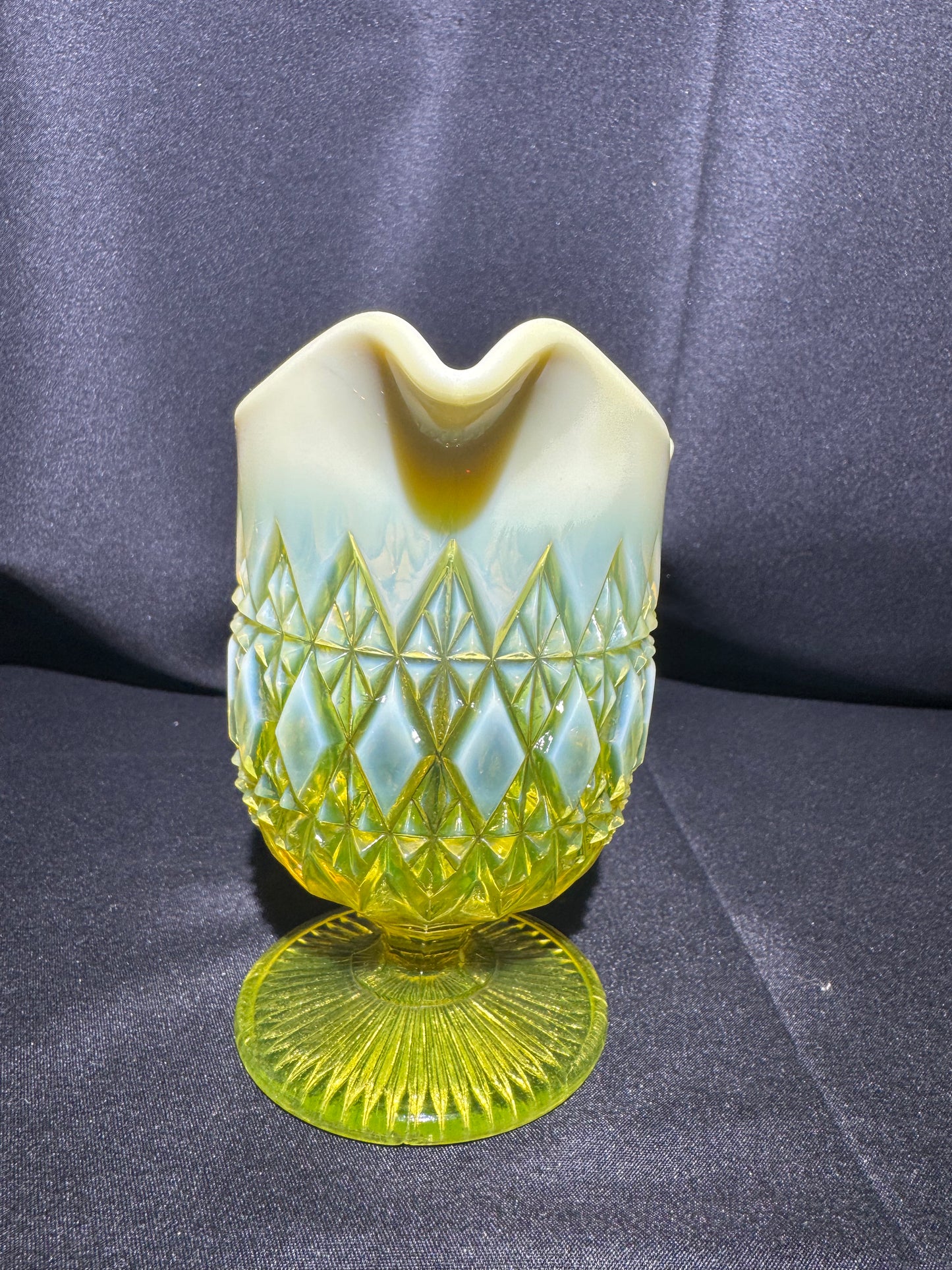 Uranium Glass - Davidson “Prince William” Primrose Pearline Pedestal Creamer RD217752 – 5”